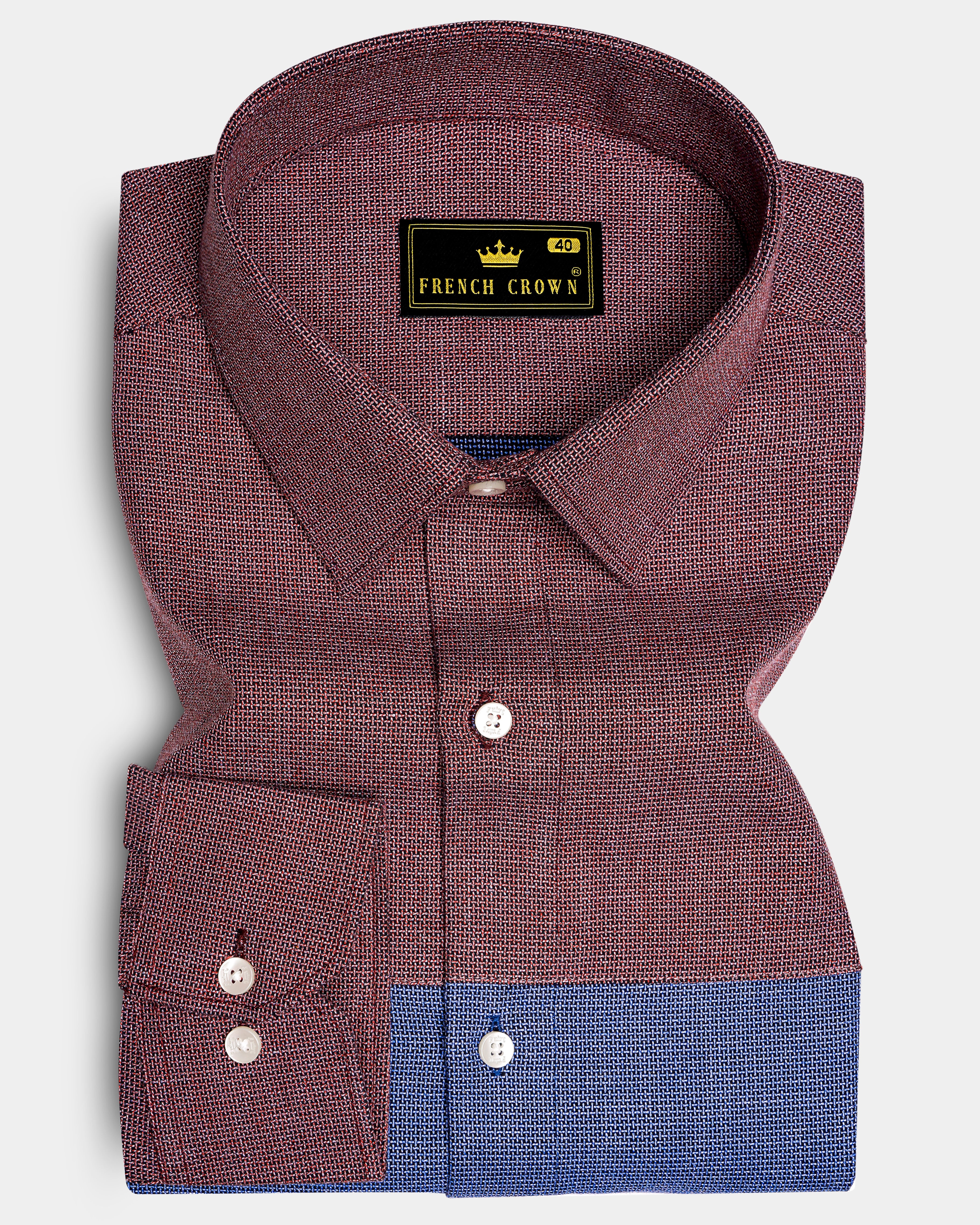 Marguerite Blue and Flamingo Brown Dobby Textured Premium Giza Cotton Designer Shirt