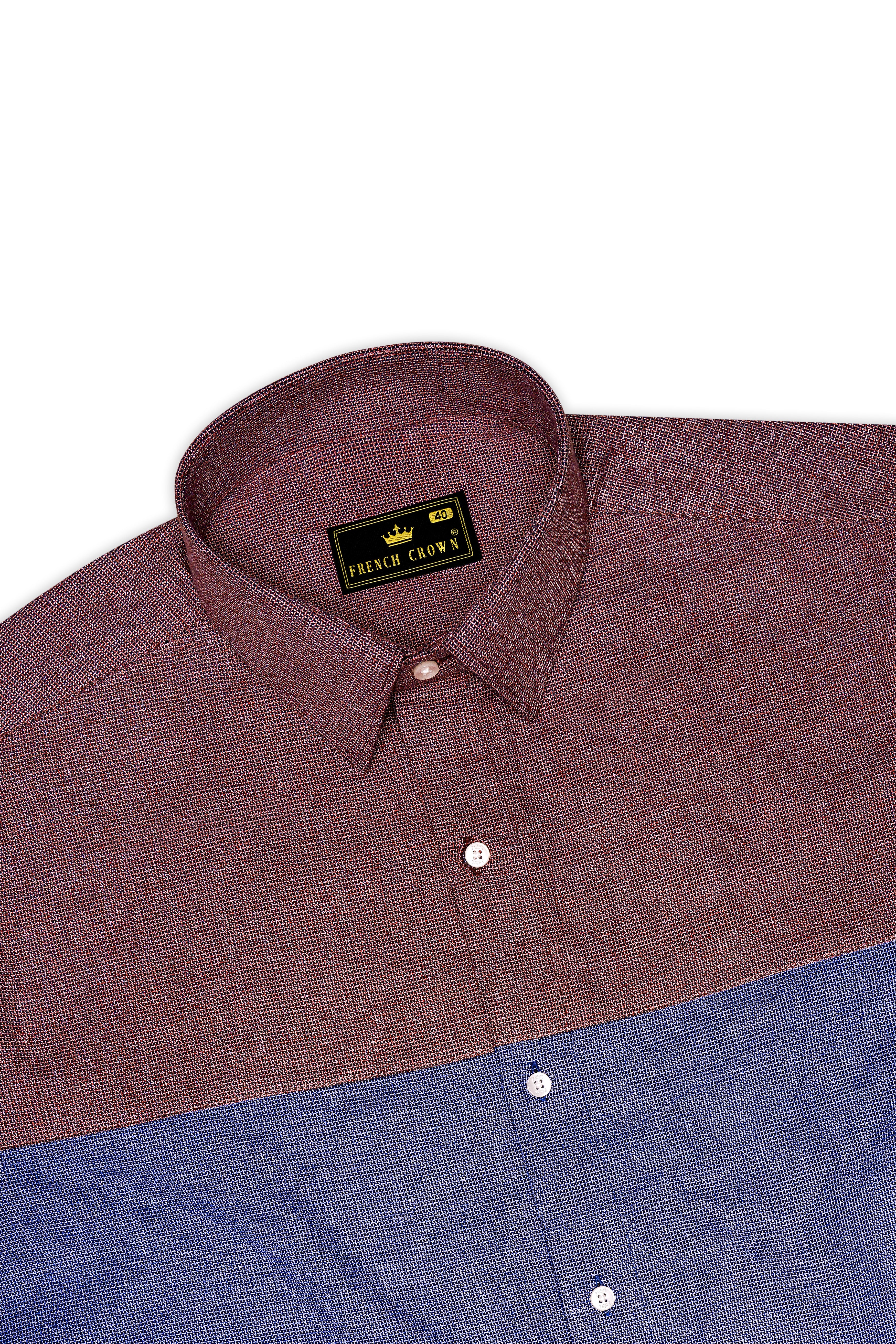 Marguerite Blue and Flamingo Brown Dobby Textured Premium Giza Cotton Designer Shirt