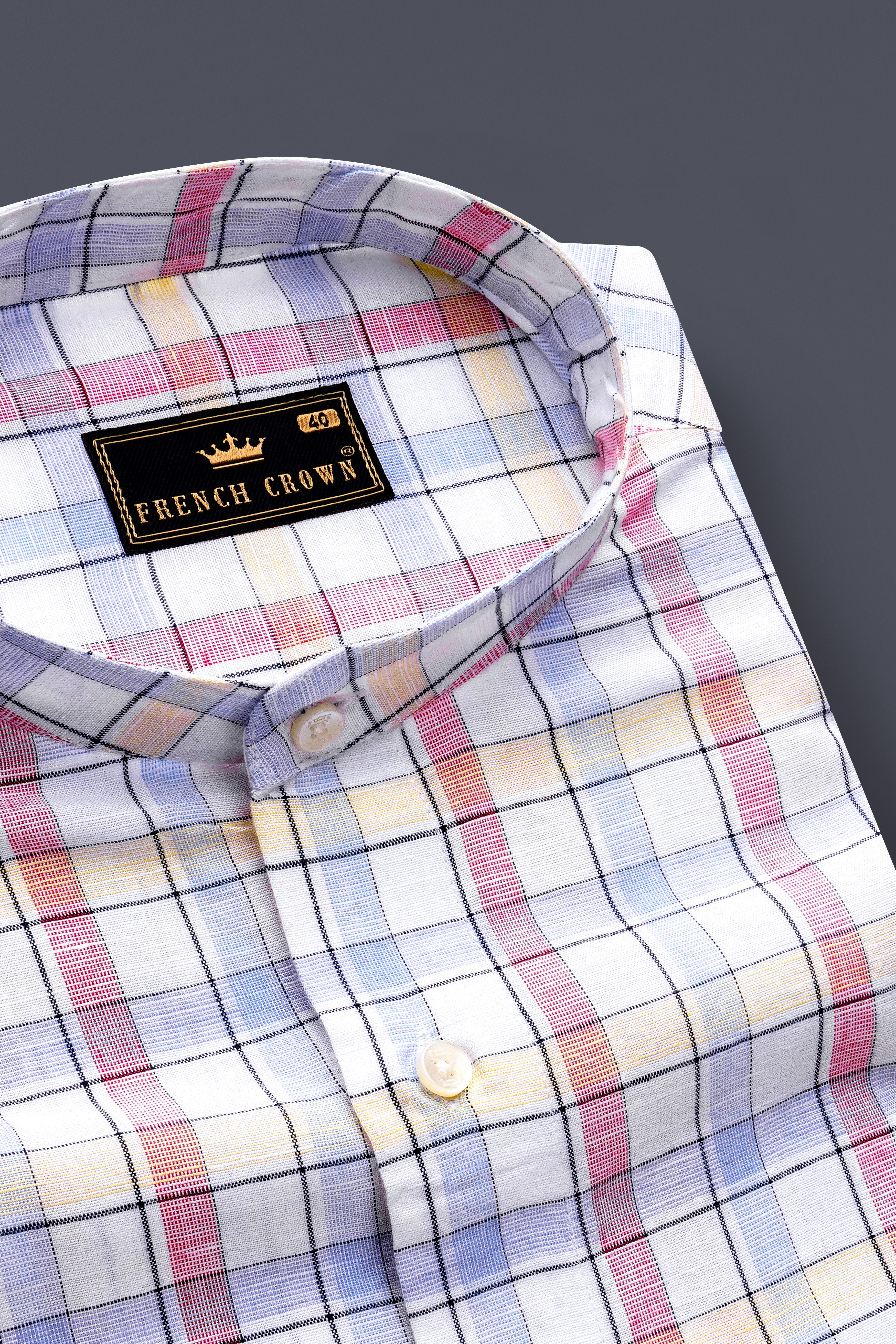 Bright White And Multi Coloured Windowpane Luxurious Linen Shirt