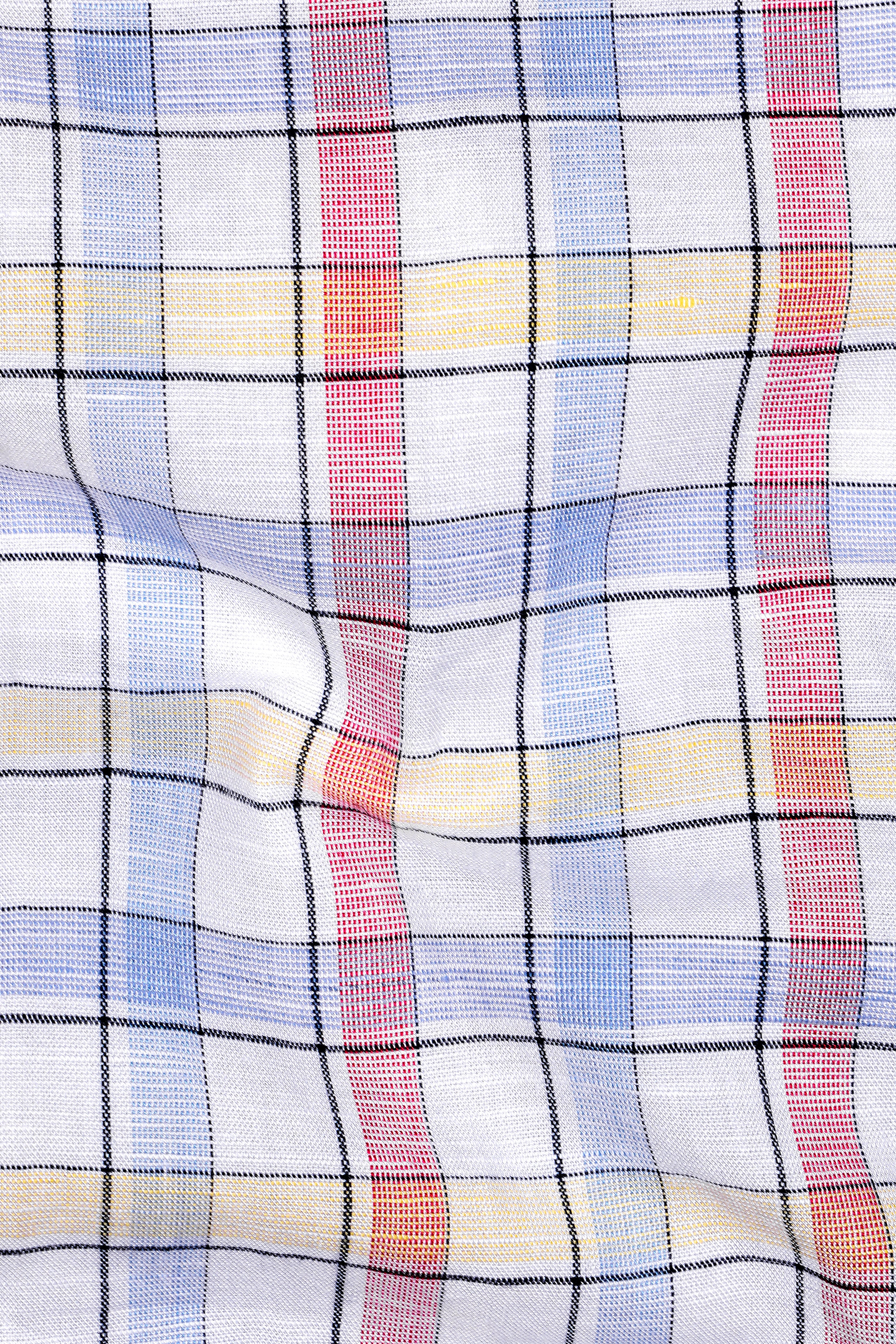 Bright White And Multi Coloured Windowpane Luxurious Linen Shirt