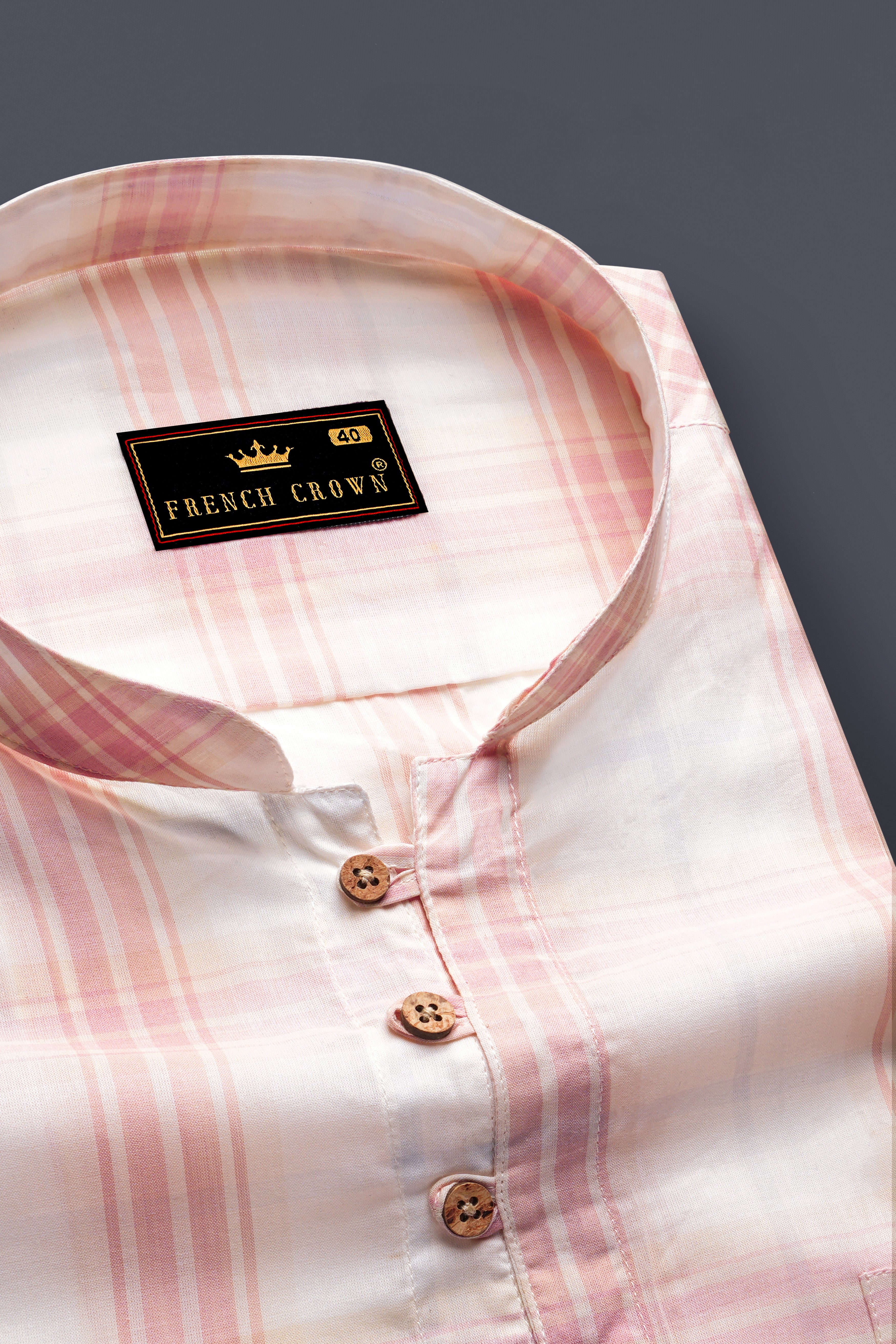 Fantasy Beige and Faded Pink Plaid Premium Cotton Kurta Shirt