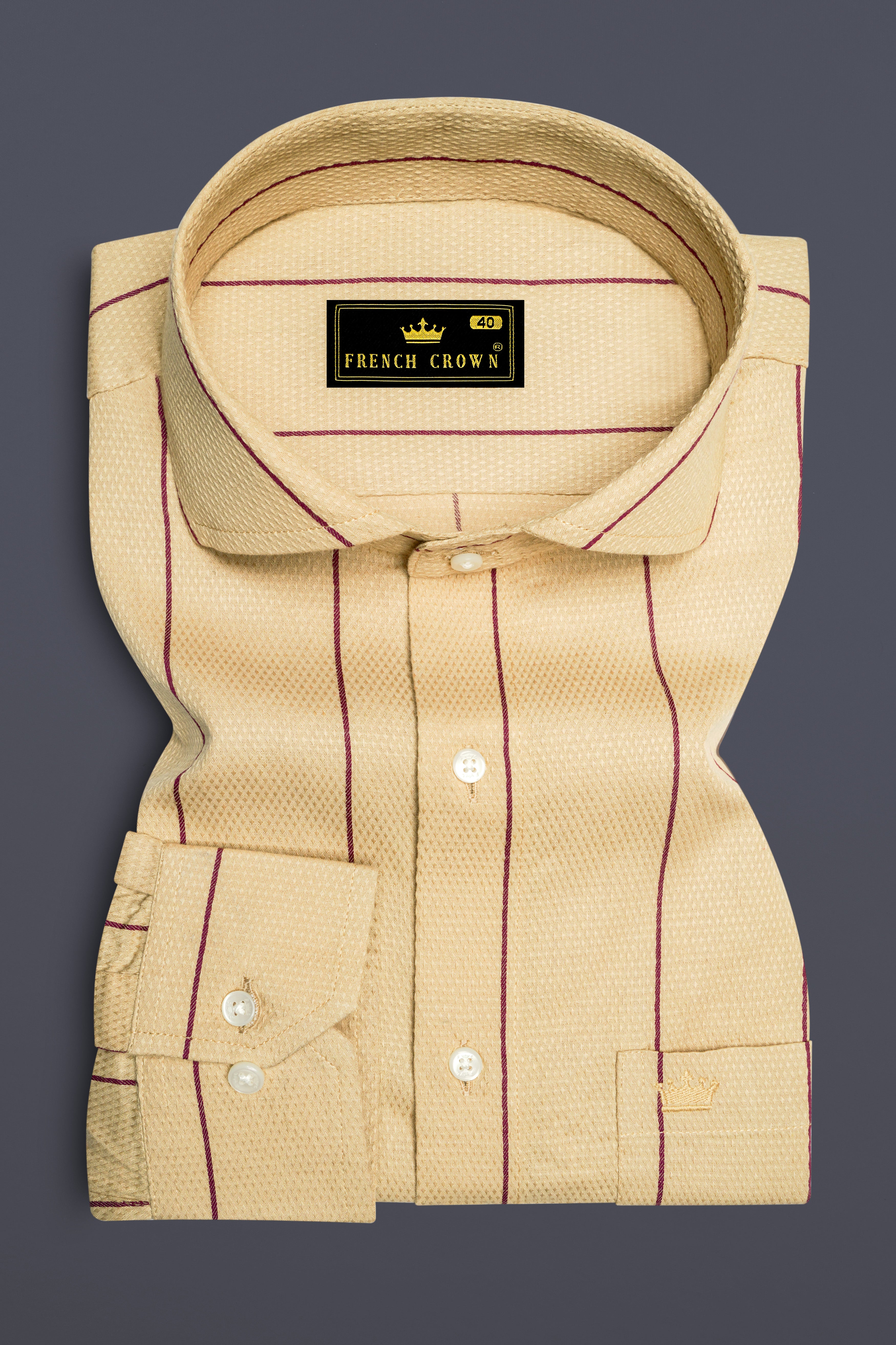 Mongoose Brown And Wine Striped Dobby Textured Premium Giza Cotton Shirt