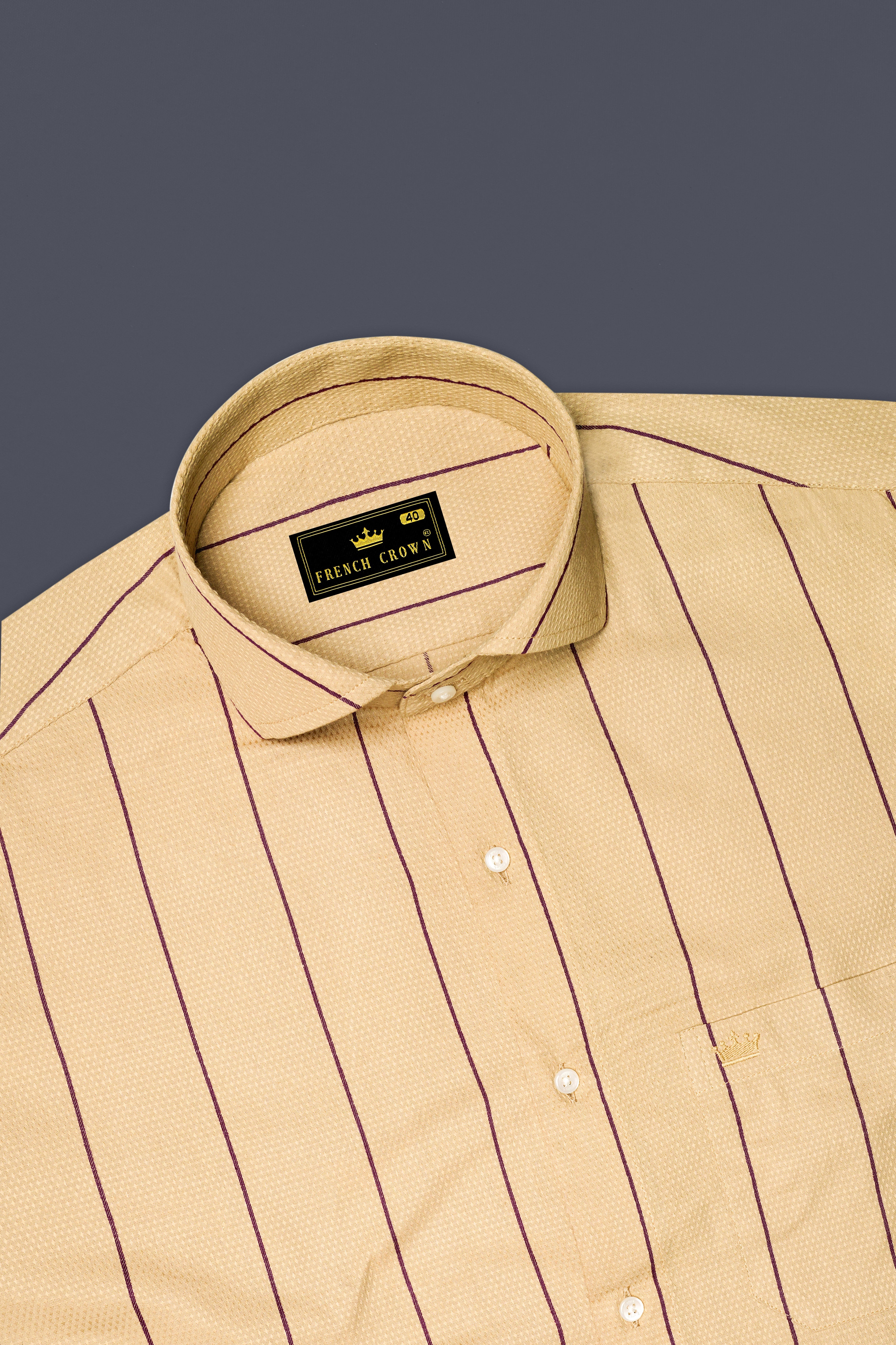 Mongoose Brown And Wine Striped Dobby Textured Premium Giza Cotton Shirt