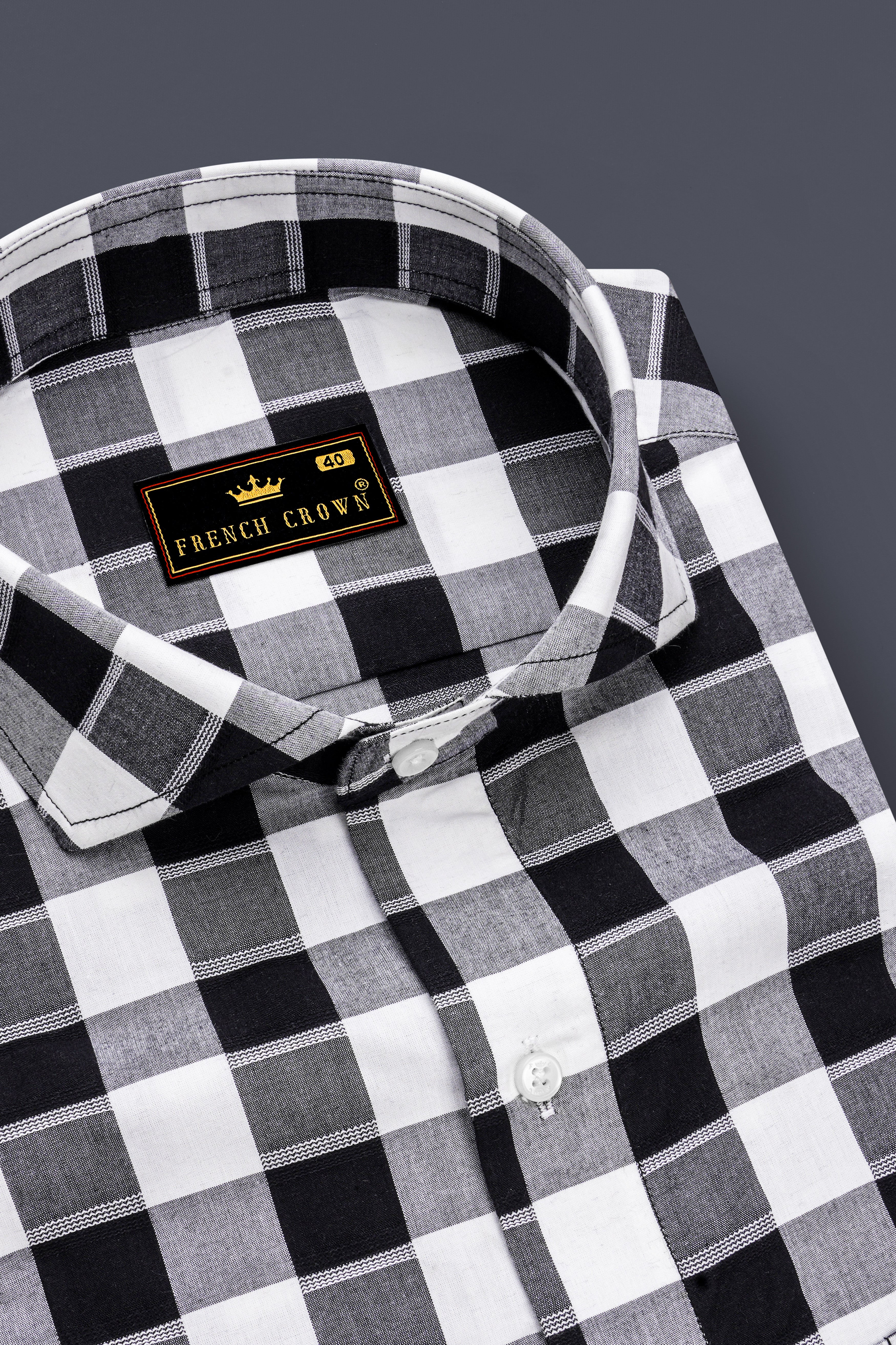 Bright White and Navy Checked Dobby Premium Giza Cotton Shirt