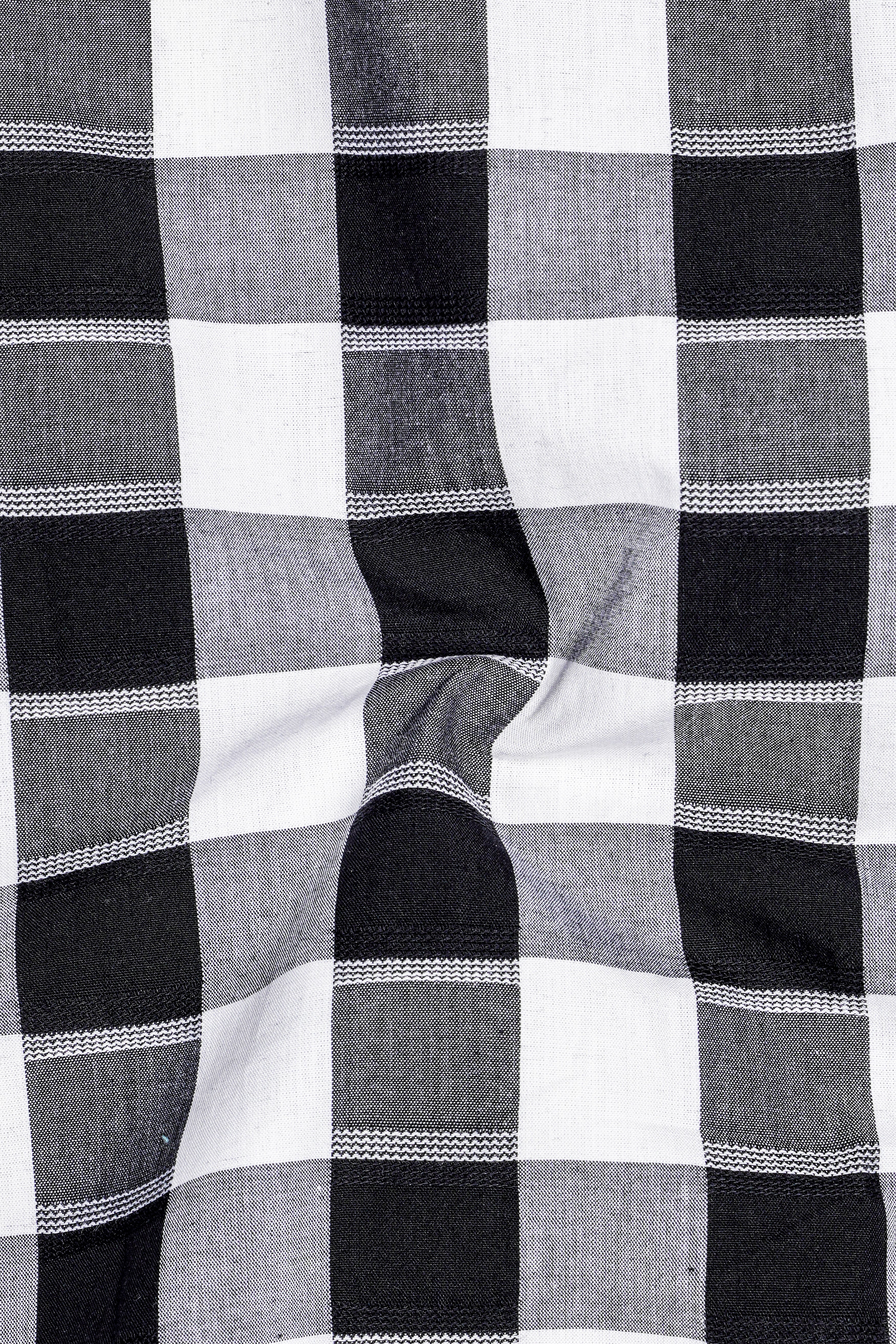 Bright White and Navy Checked Dobby Premium Giza Cotton Shirt