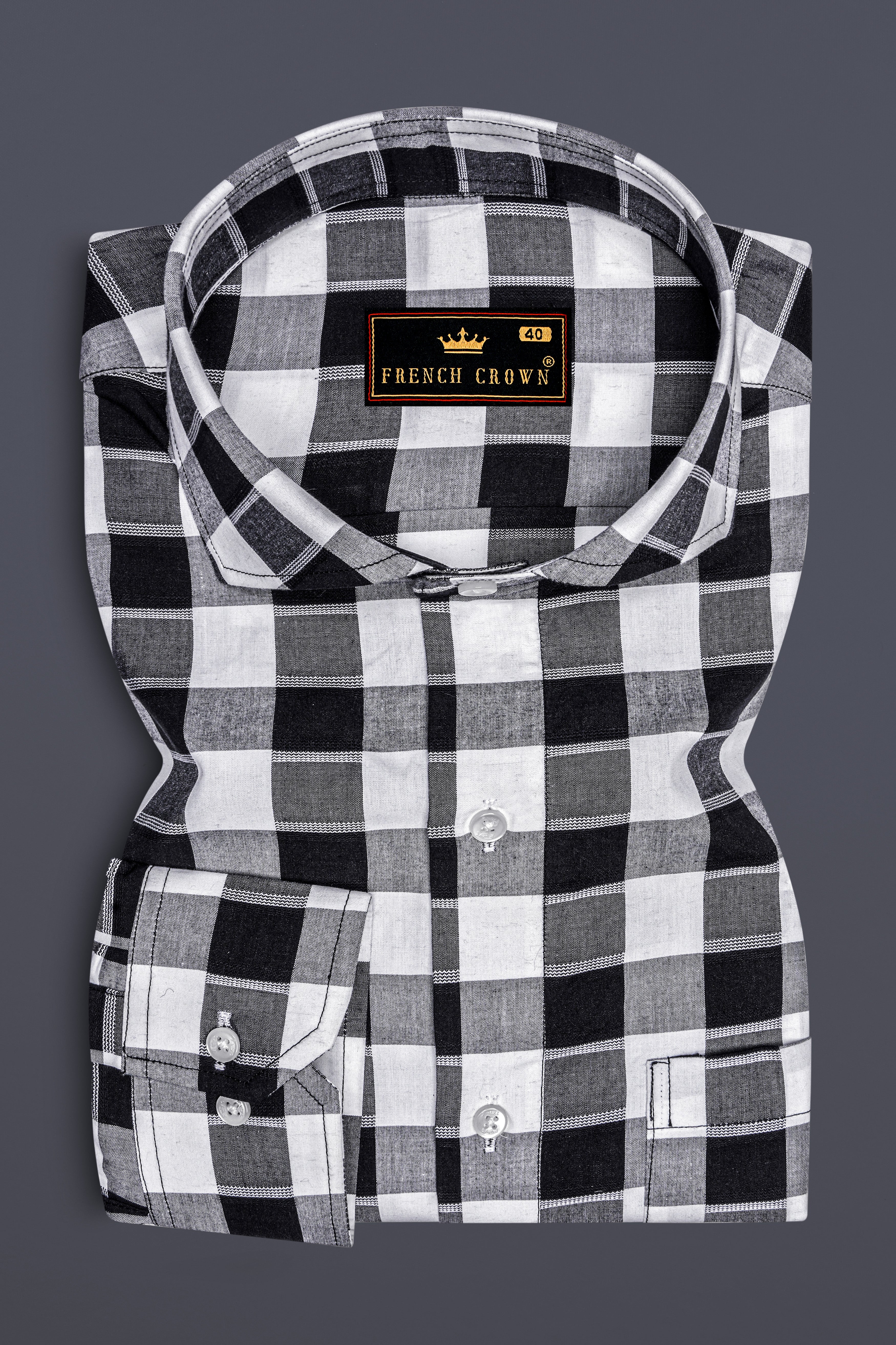 Bright White and Navy Checked Dobby Premium Giza Cotton Shirt