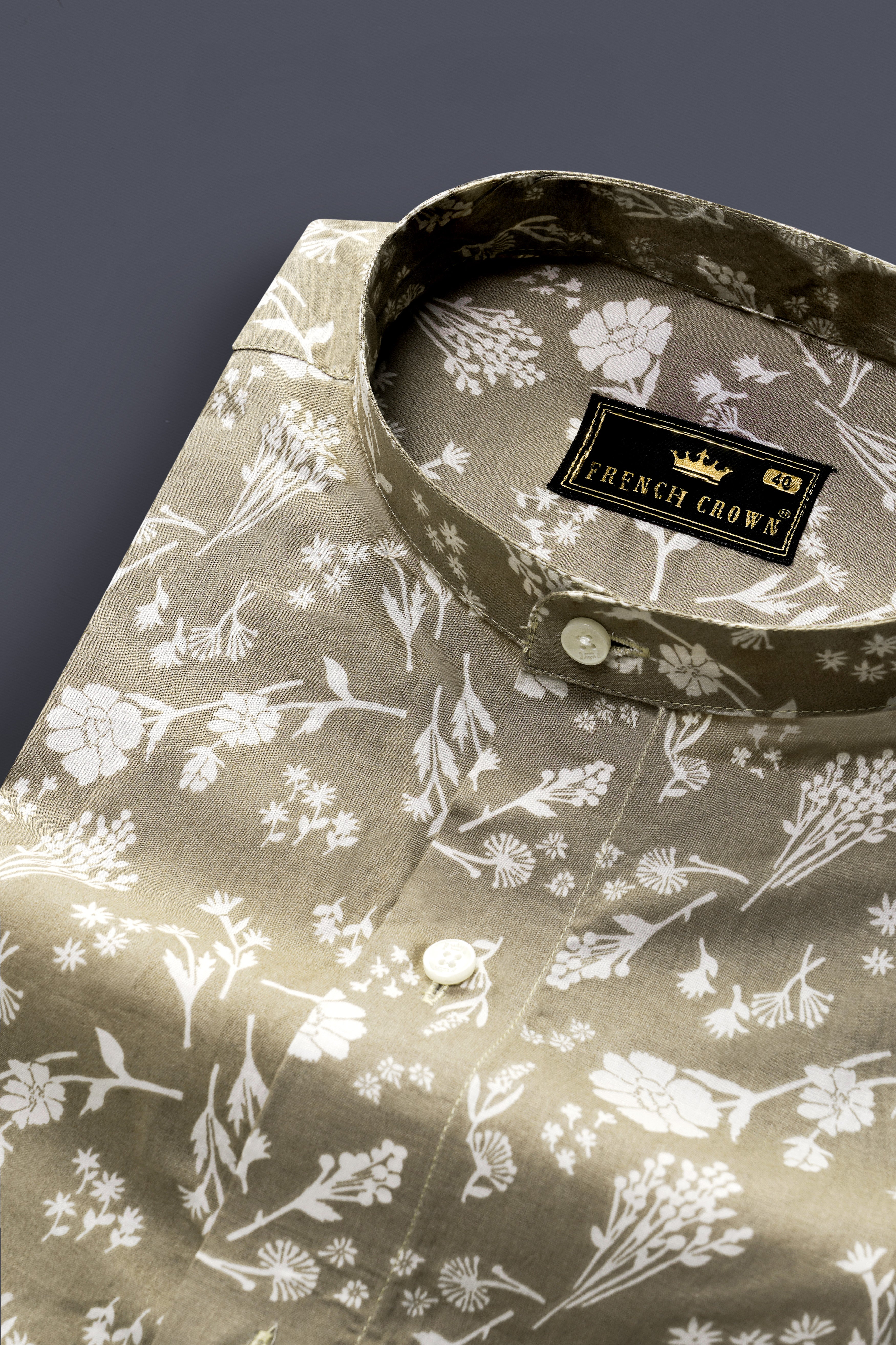 Sandrift Beige Floral Printed Premium Cotton Shirt