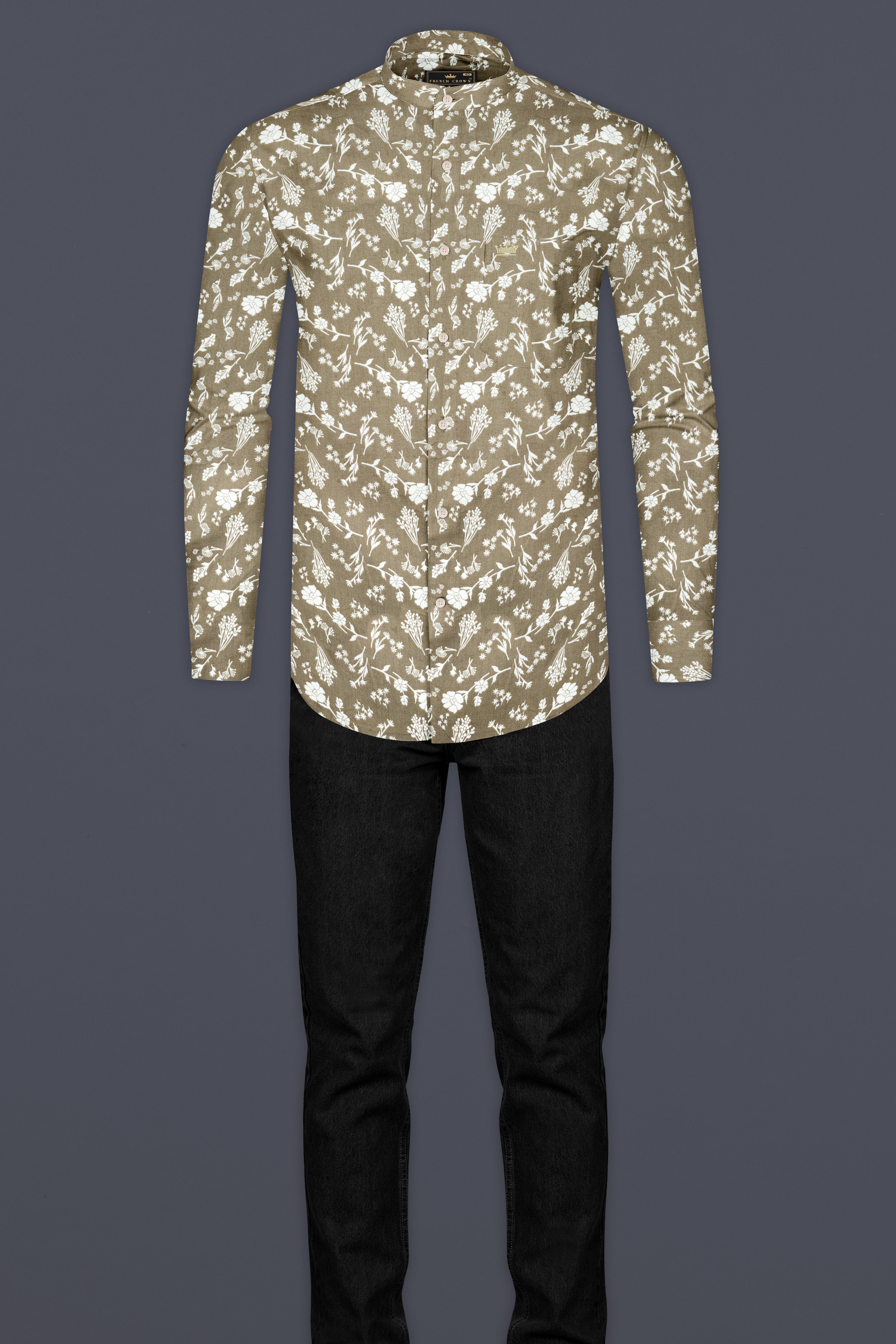 Sandrift Beige Floral Printed Premium Cotton Shirt