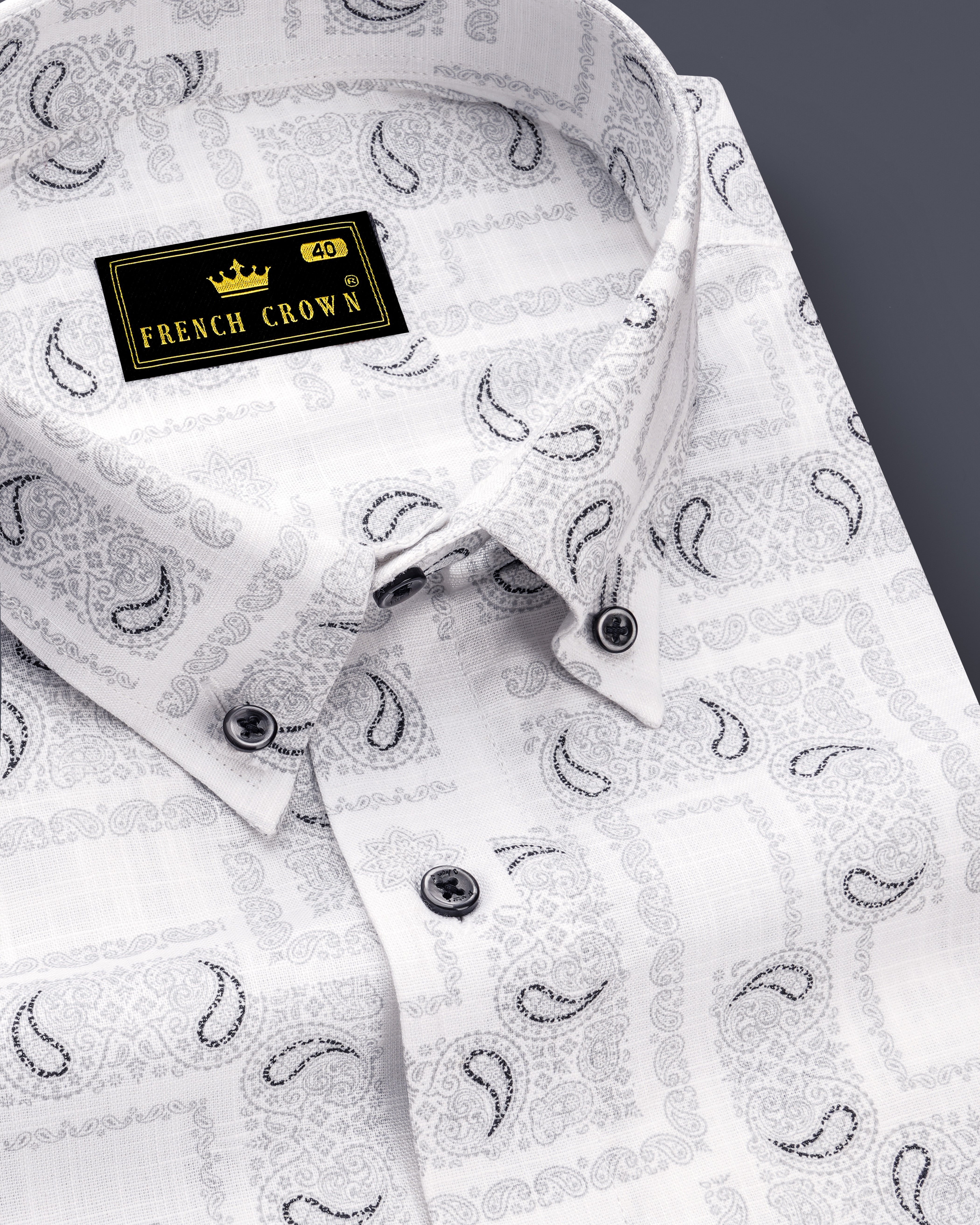 Bright White Paisley Printed Luxurious Linen Shirt