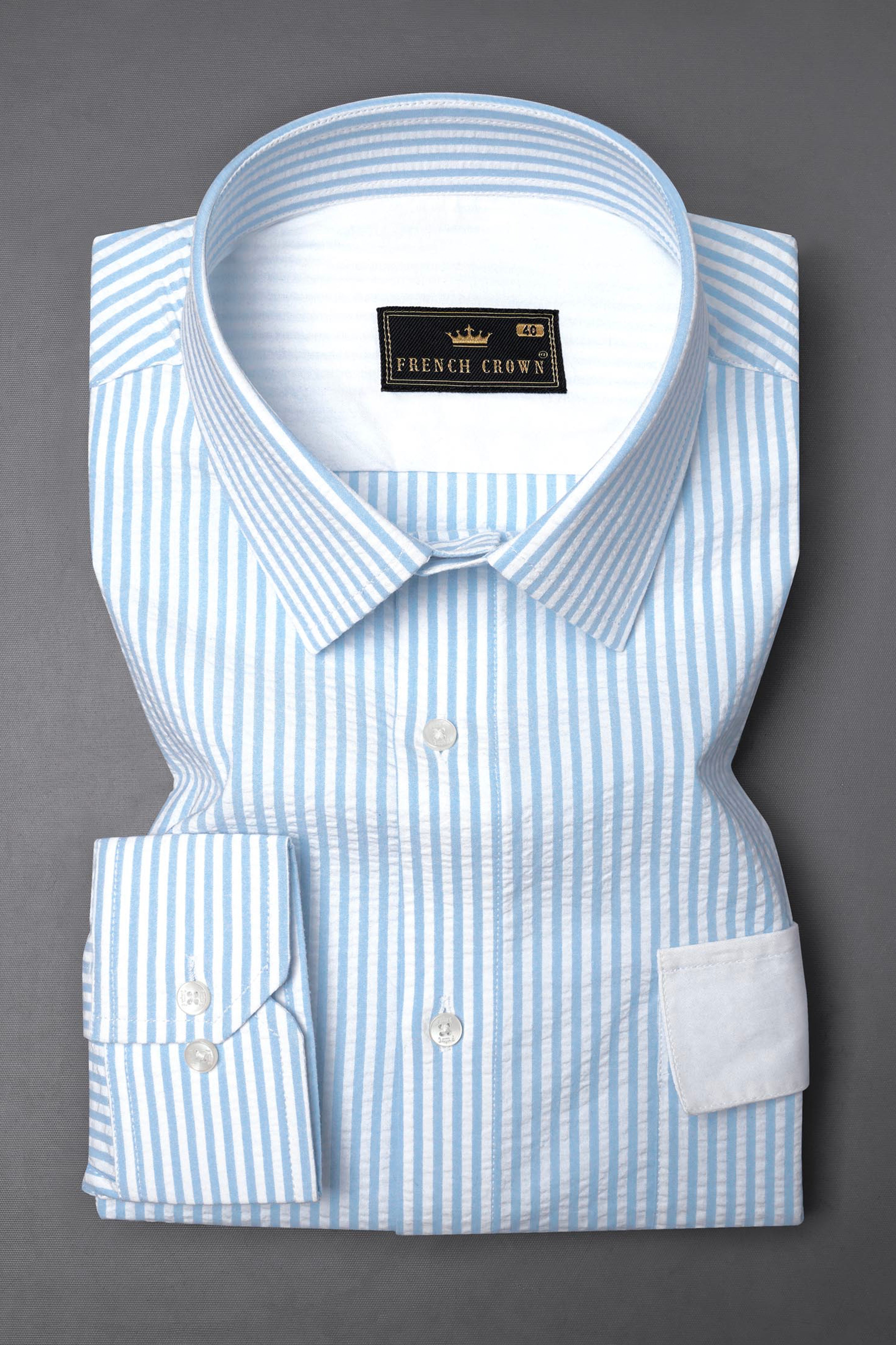 Casper Blue and White Pinstriped  Premium Cotton Designer Shirt