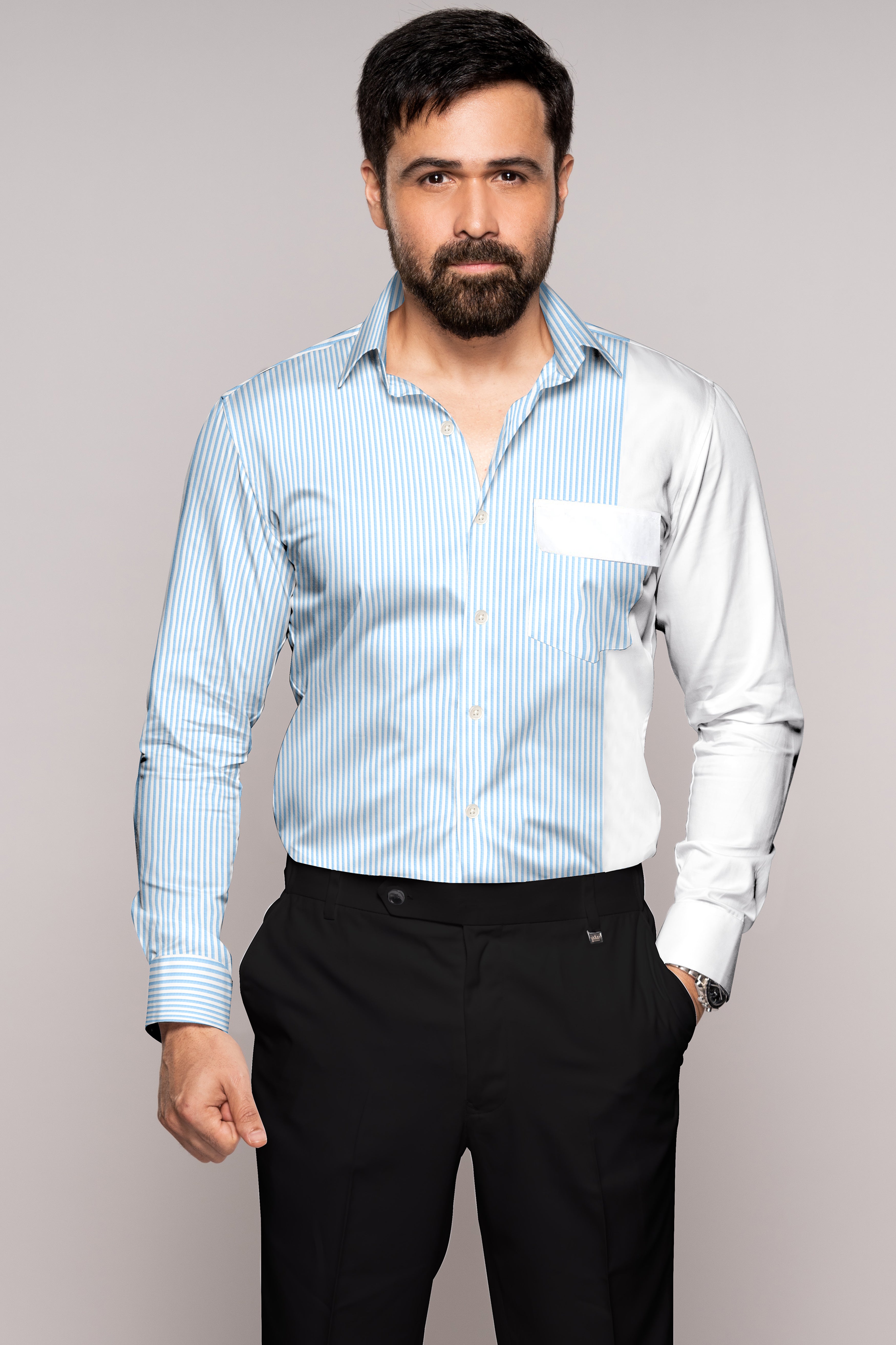 Casper Blue and White Pin Striped Premium Cotton Designer Shirt