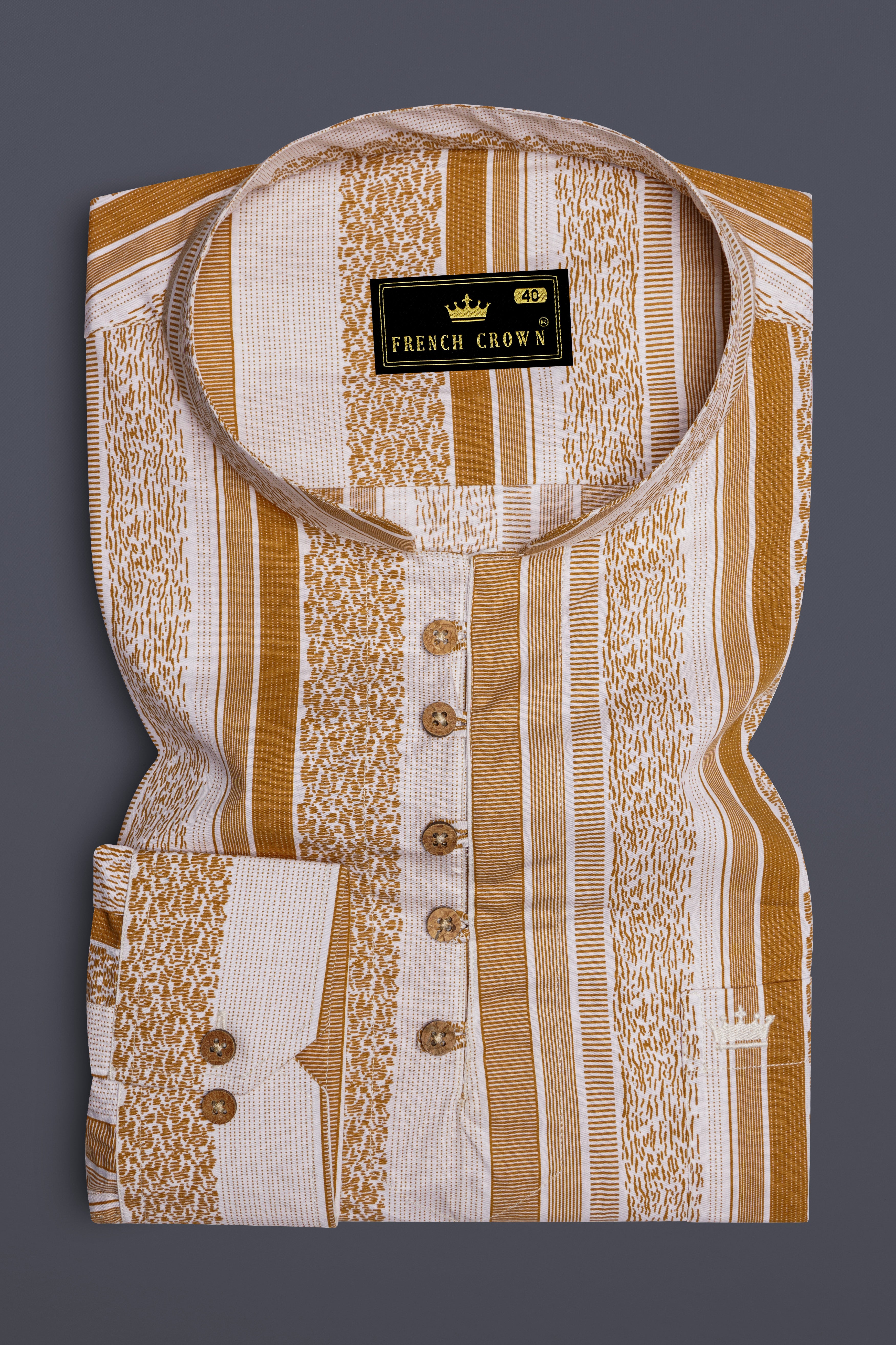 Off White and Di Serria Brown Striped Premium Cotton Kurta Shirt