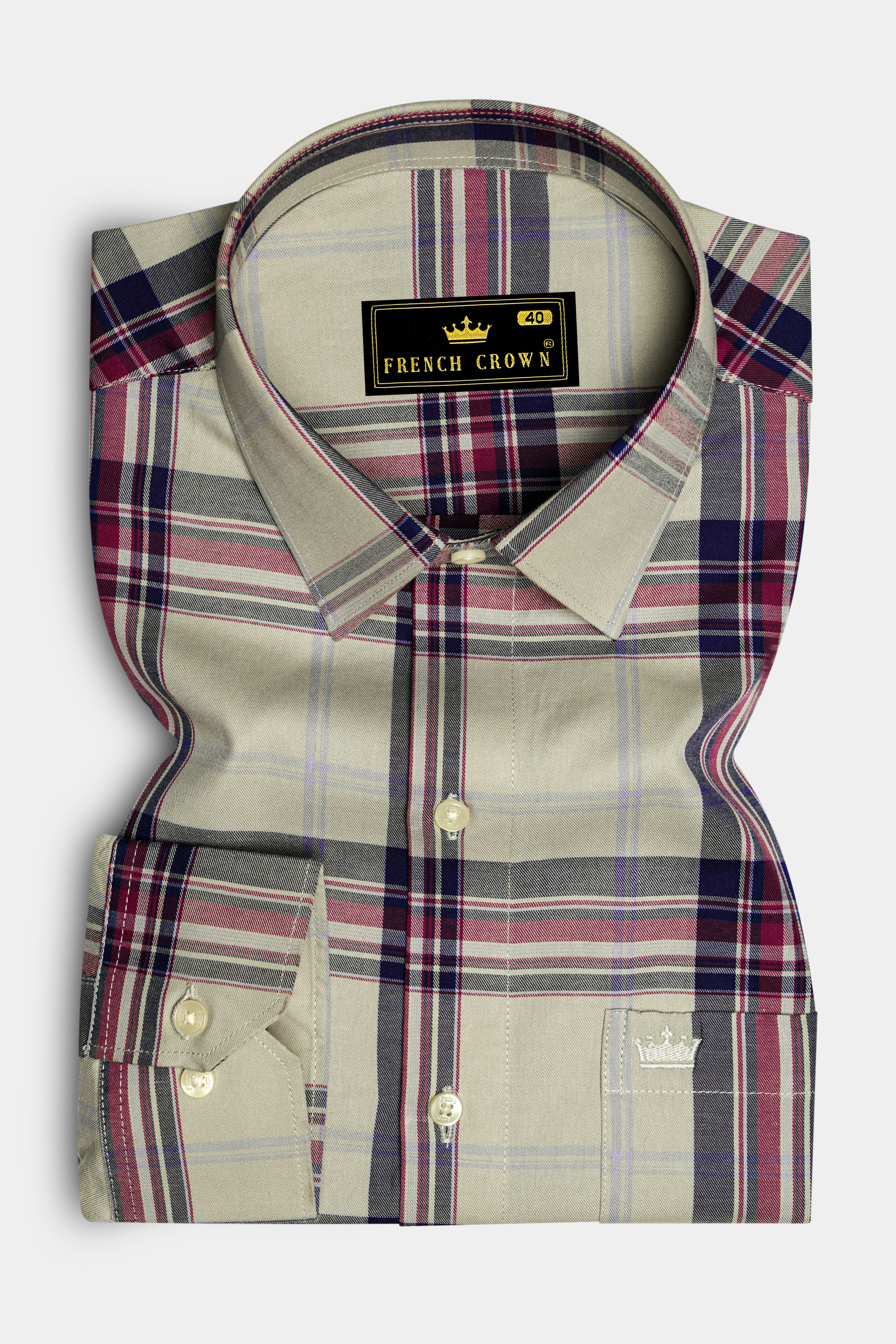 Ash Green Plaid Twill Premium Cotton Shirt