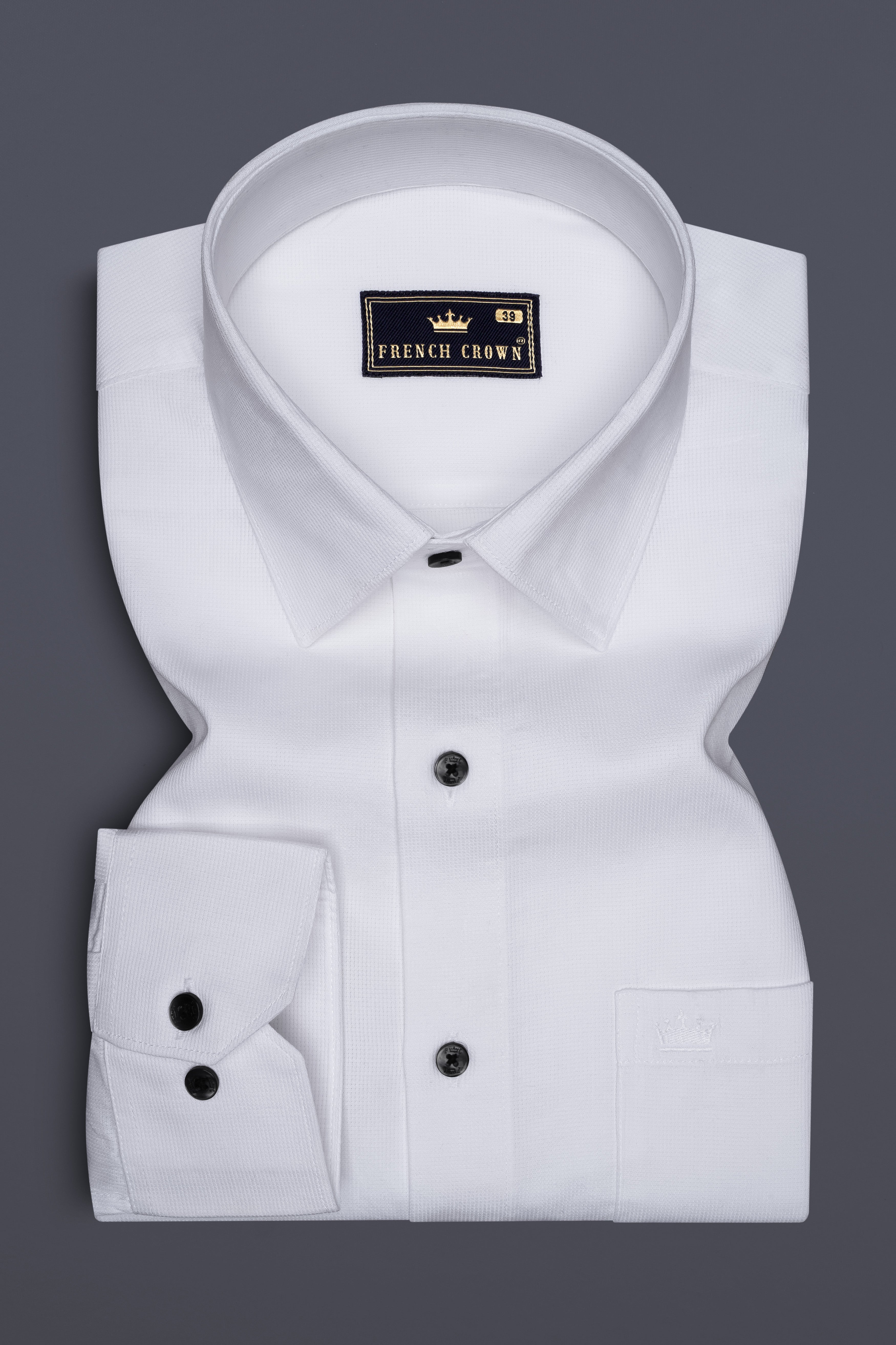 Bright White Dobby Textured Premium Giza Cotton Shirt