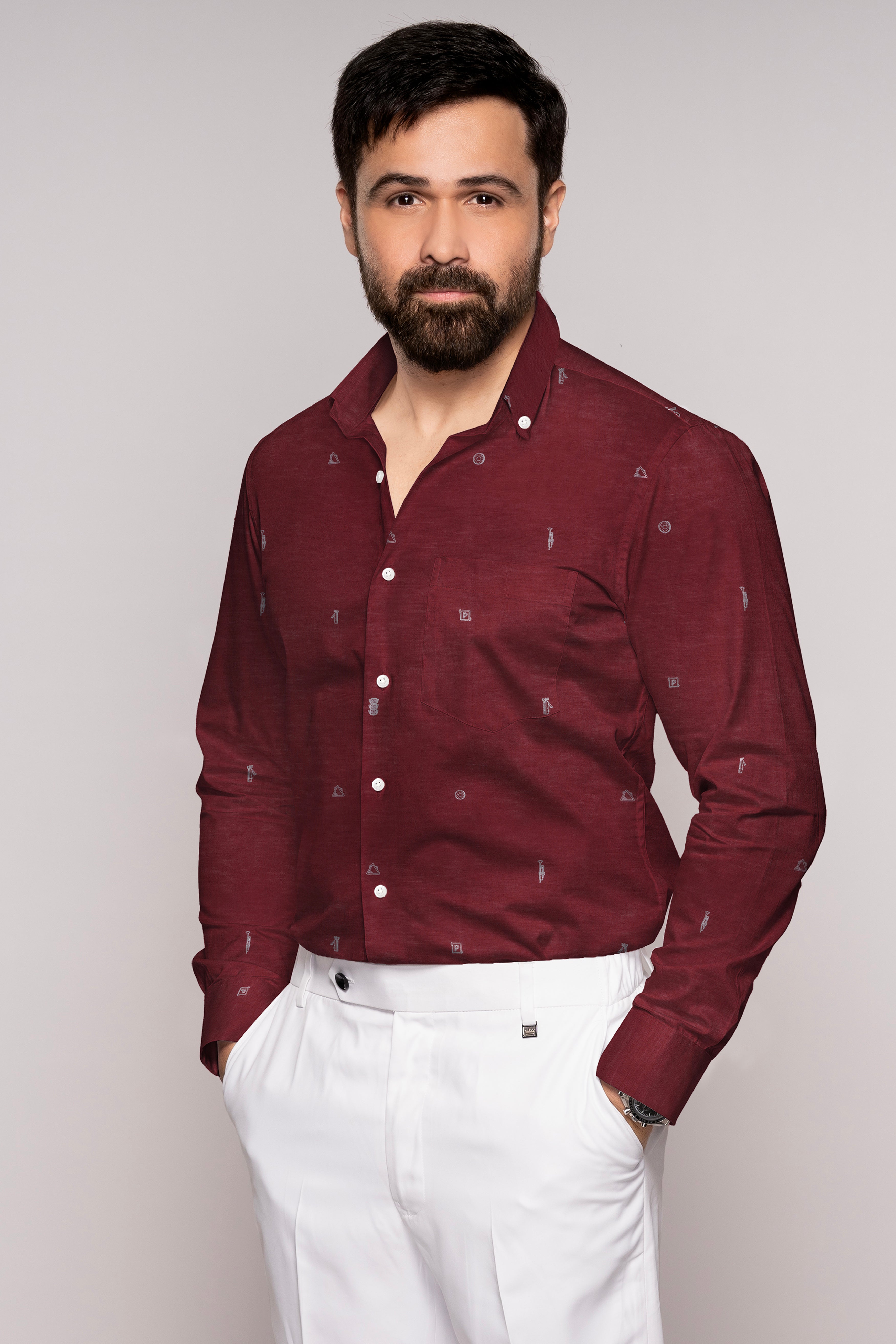 Espresso Red Print Luxurious Linen Shirt