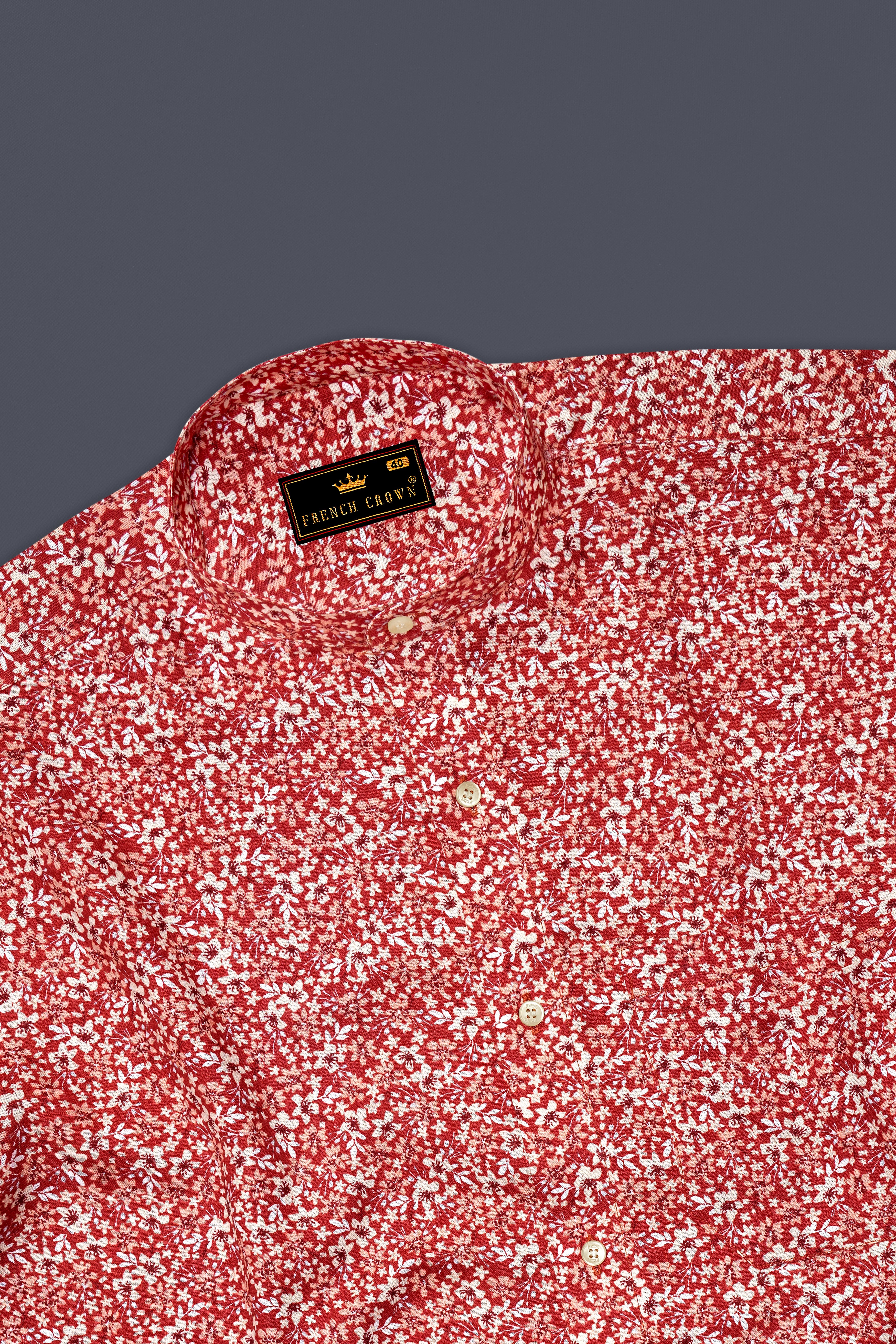 Flush Mahogany Red Ditzy Printed Luxurious Linen Shirt