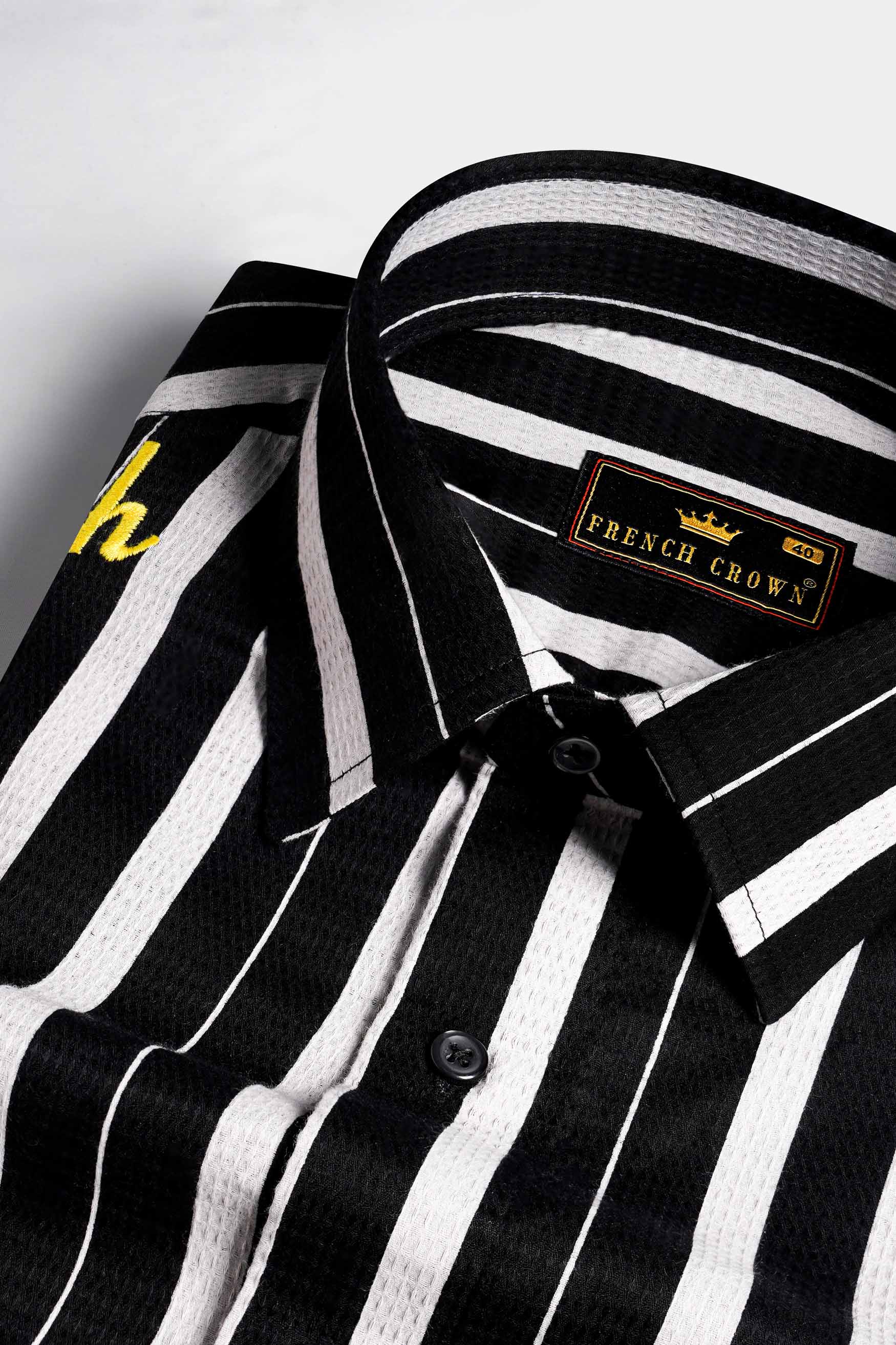 Jade Black and White Striped Embroiderd Dobby Textured Premium Giza Cotton Signature Designer Shirt 7879-BLK-E169-38, 7879-BLK-E169-H-38, 7879-BLK-E169-39, 7879-BLK-E169-H-39, 7879-BLK-E169-40, 7879-BLK-E169-H-40, 7879-BLK-E169-42, 7879-BLK-E169-H-42, 7879-BLK-E169-44, 7879-BLK-E169-H-44, 7879-BLK-E169-46, 7879-BLK-E169-H-46, 7879-BLK-E169-48, 7879-BLK-E169-H-48, 7879-BLK-E169-50, 7879-BLK-E169-H-50, 7879-BLK-E169-52, 7879-BLK-E169-H-52