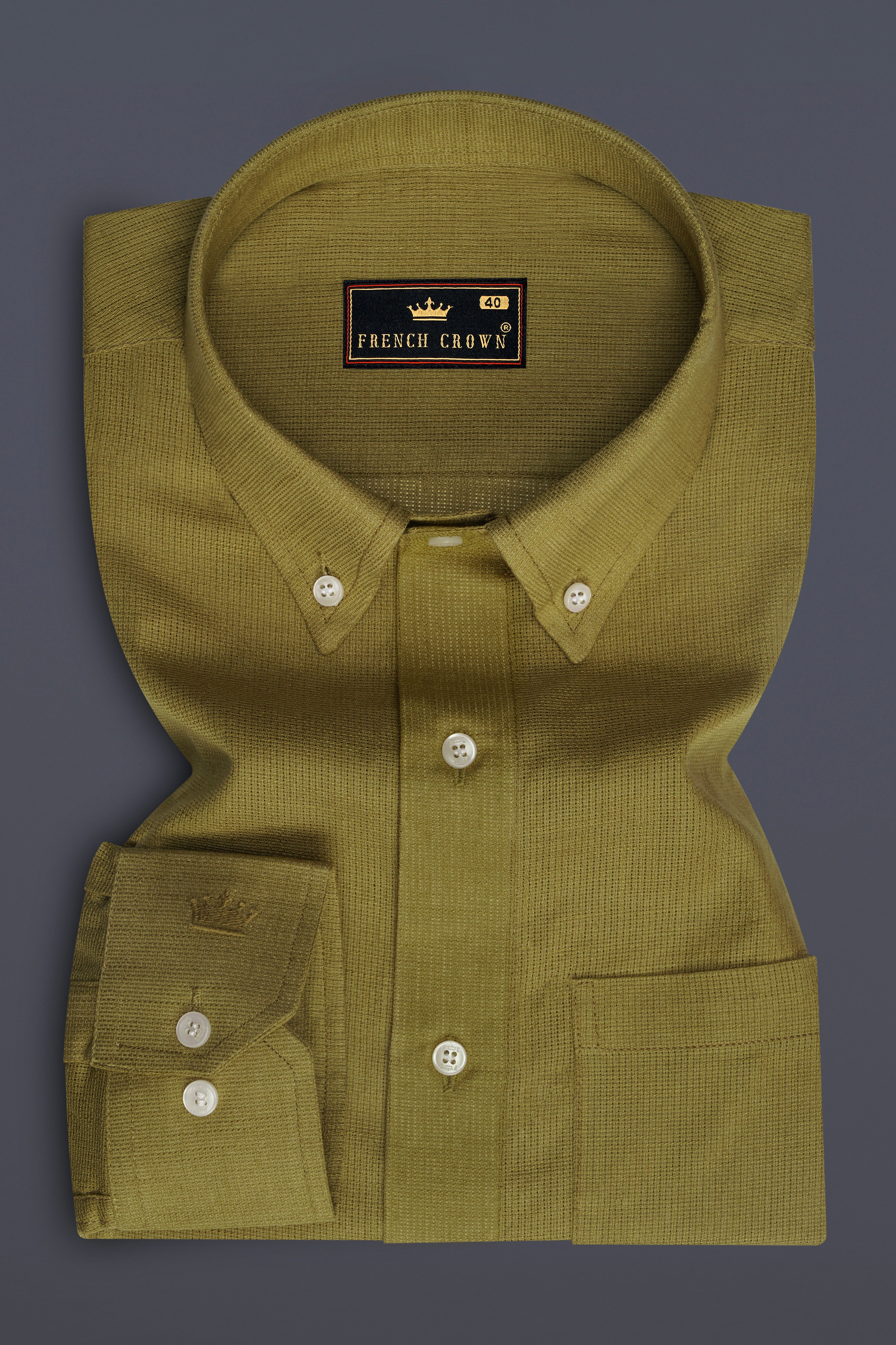Teak Yellow Dobby Textured Premium Giza Cotton Shirt