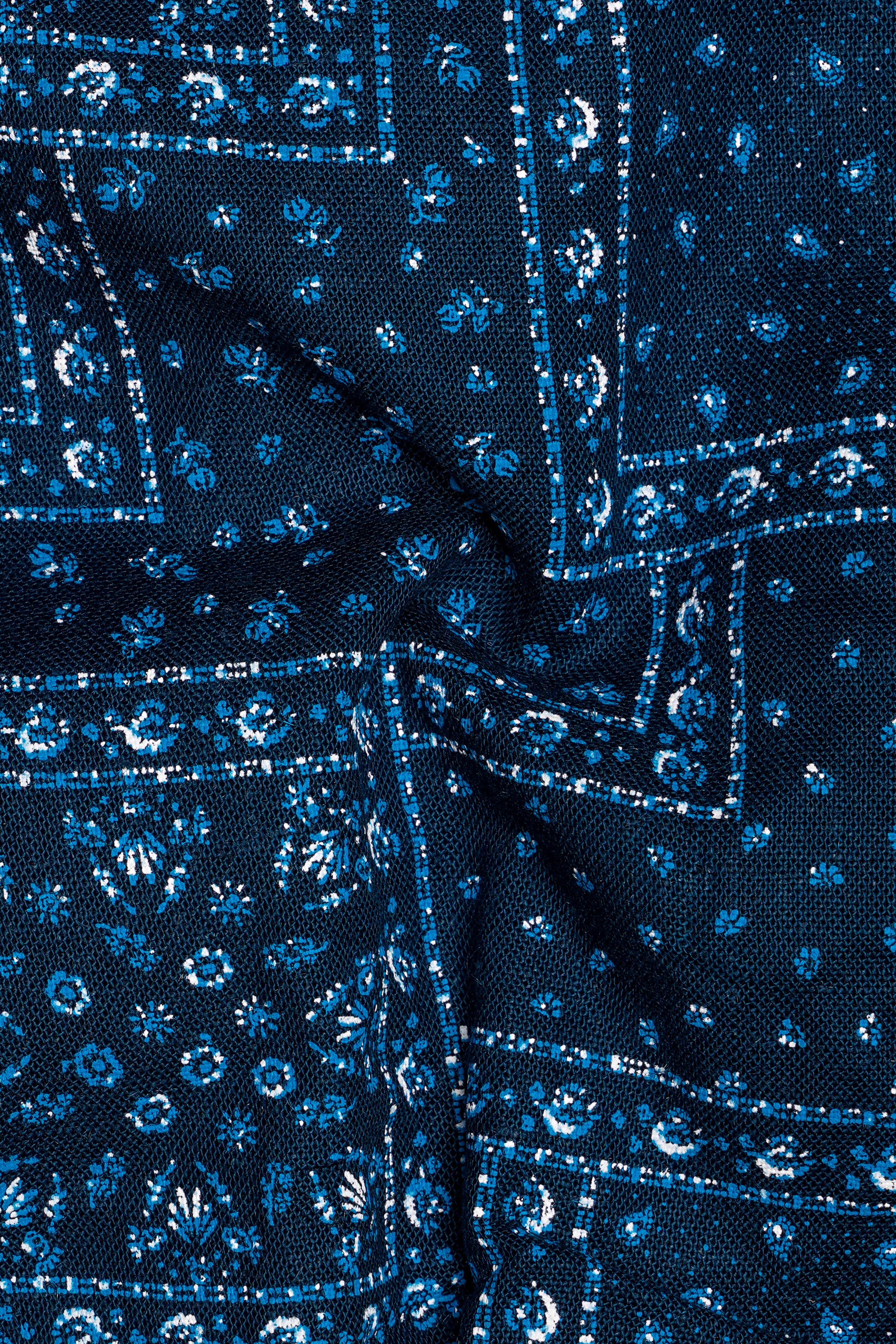 Sapphire Blue Boho Printed Luxurious Linen Shirt