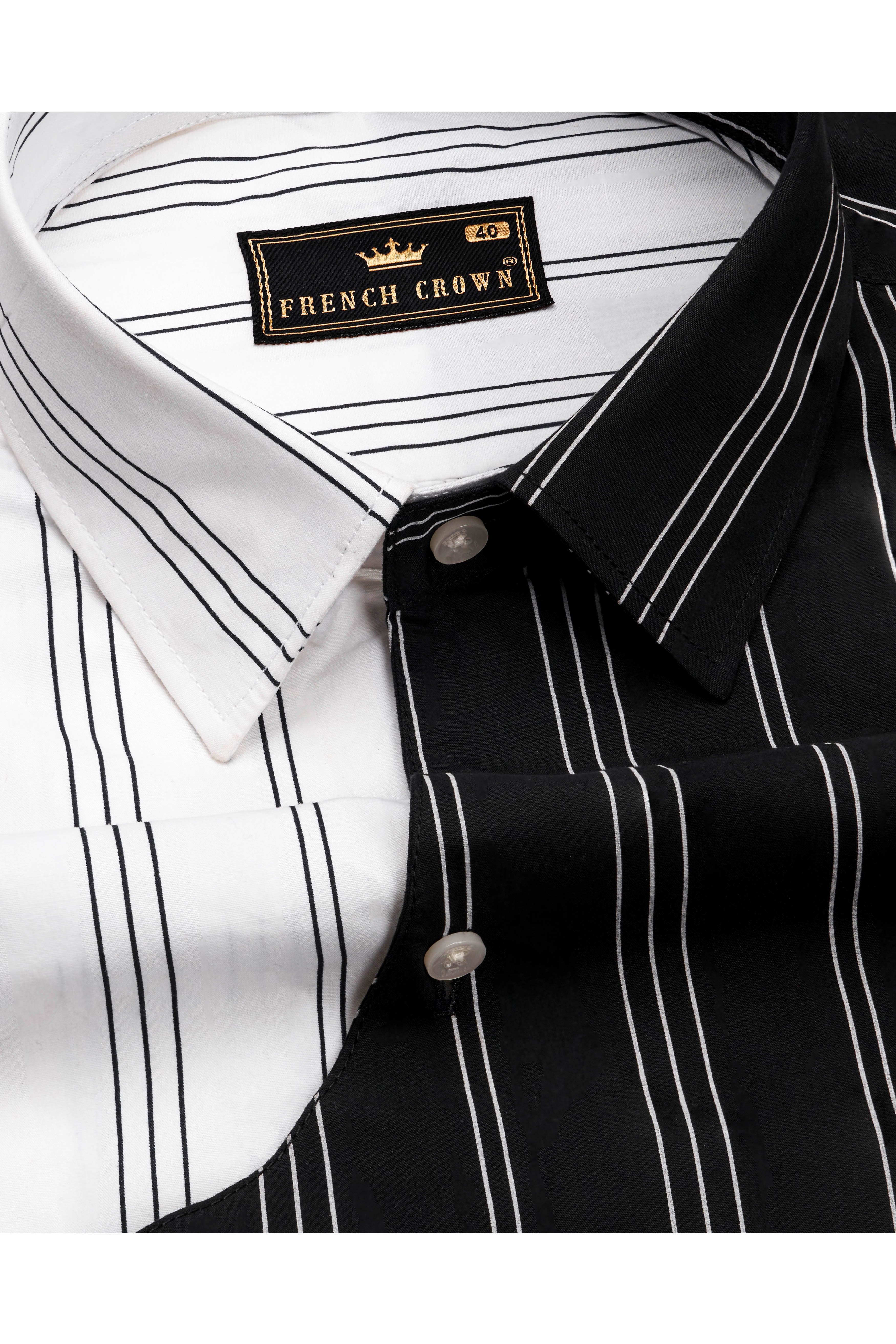 Bright White and Black Striped Twill Premium Cotton Designer Shirt
