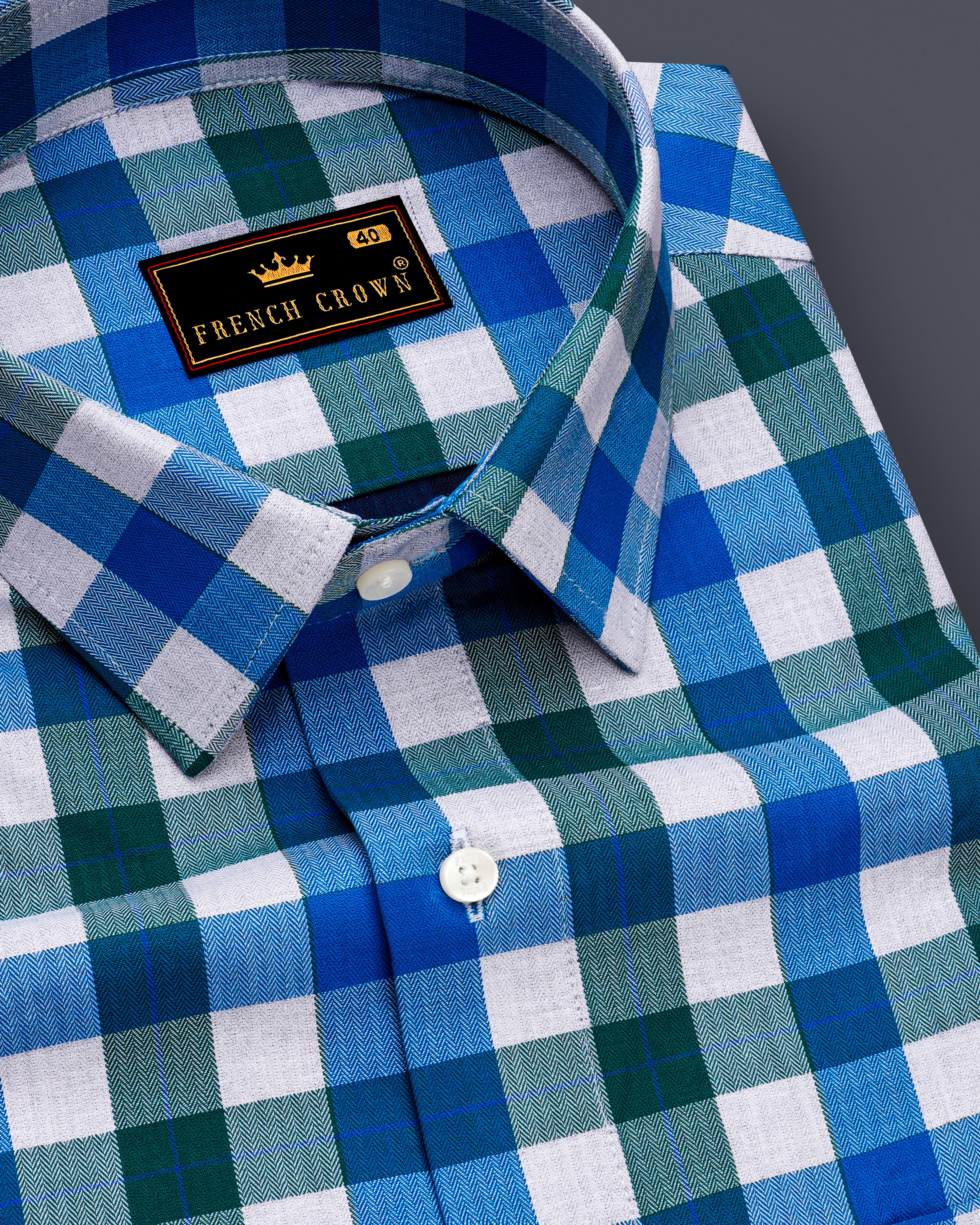 Mackerel Blue and Surfie Green Checkered Herringbone Premium Cotton Shirt