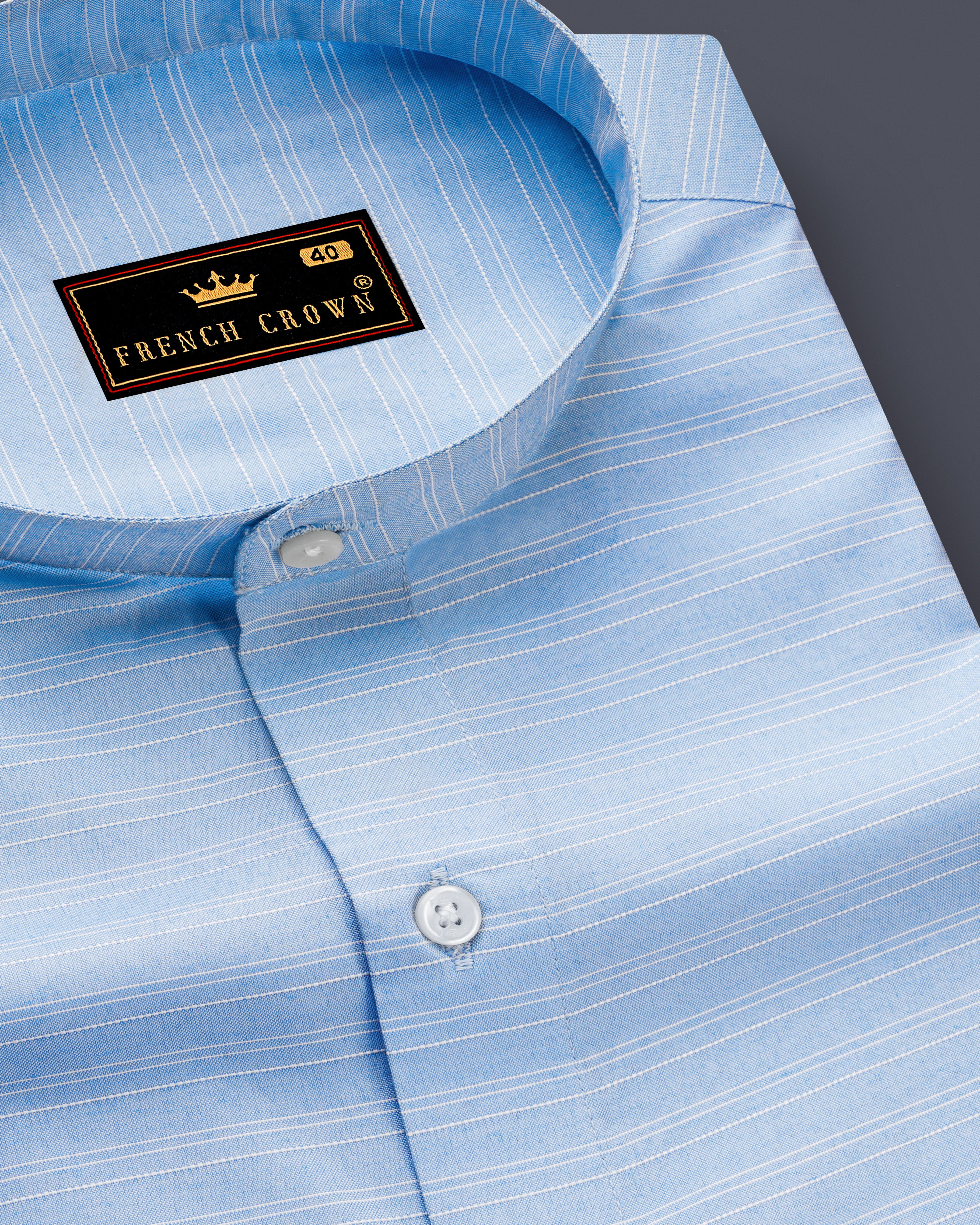 Pale Cerulean Blue With White Striped Dobby Textured Premium Giza Cotton Shirt