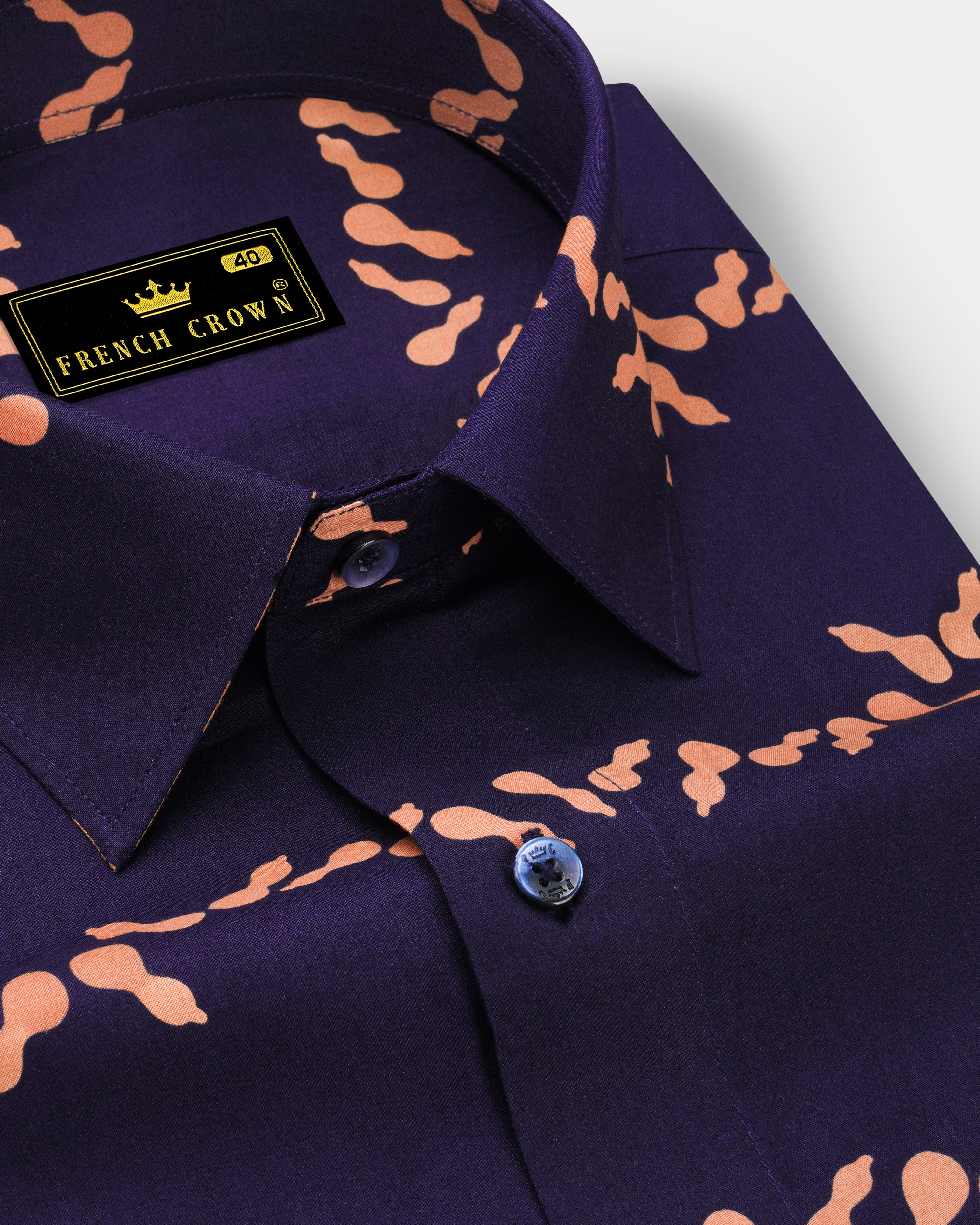 Gunmetal Blue With Melon Orange Printed Premium Cotton Shirt