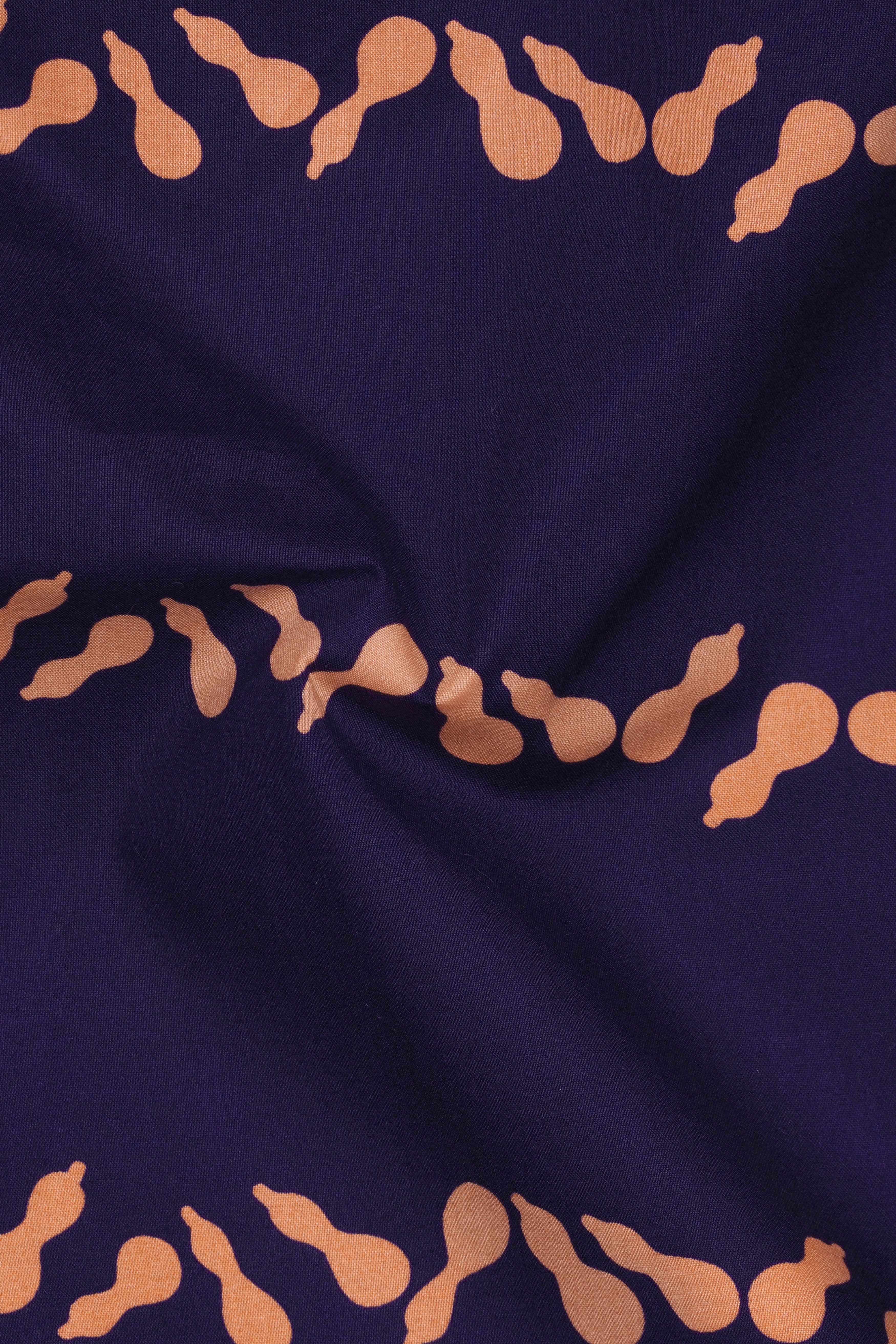 Gunmetal Blue With Melon Orange Printed Premium Cotton Shirt