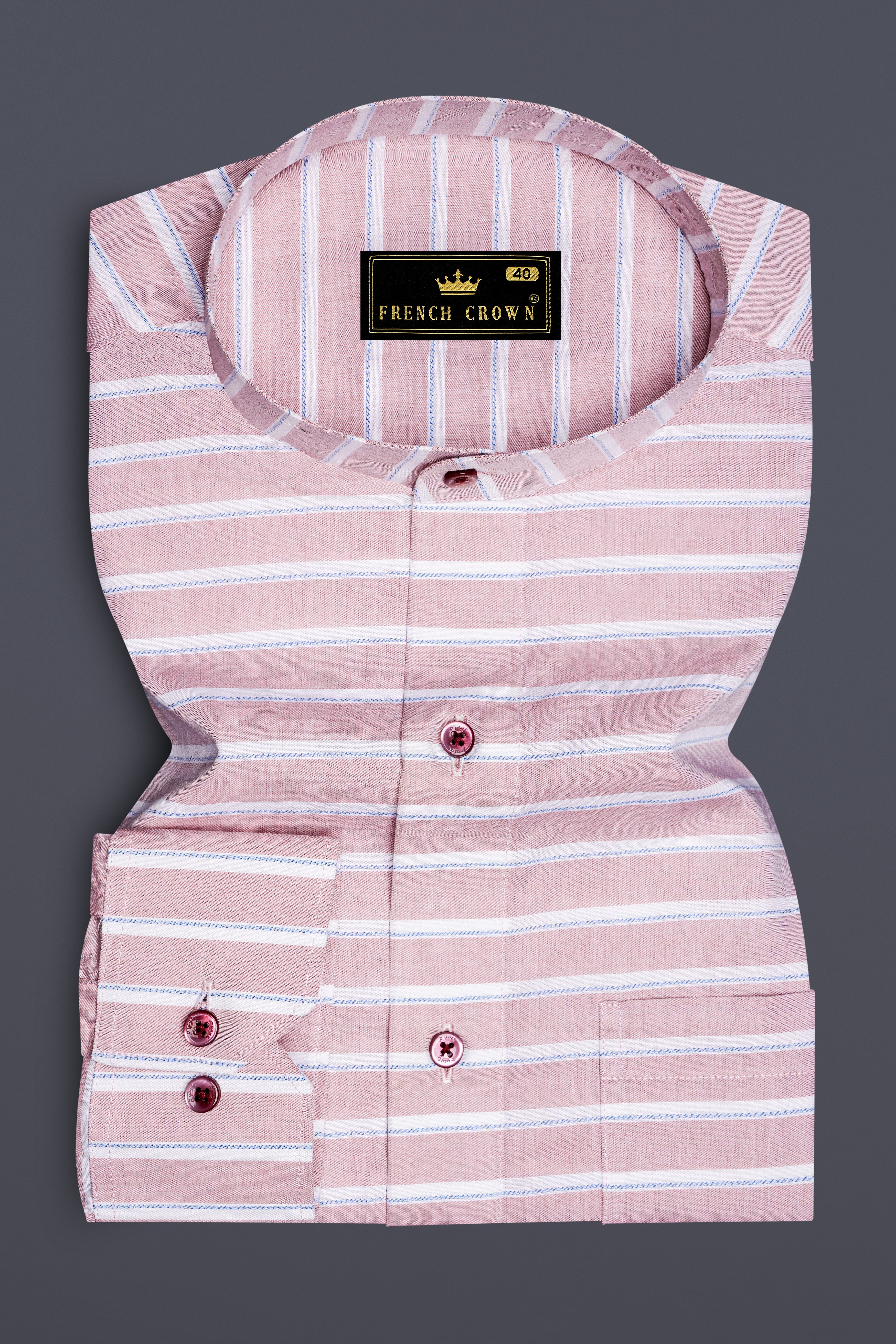 Twilight Pink With White Striped Dobby Textured  Premium Giza Cotton Shirt