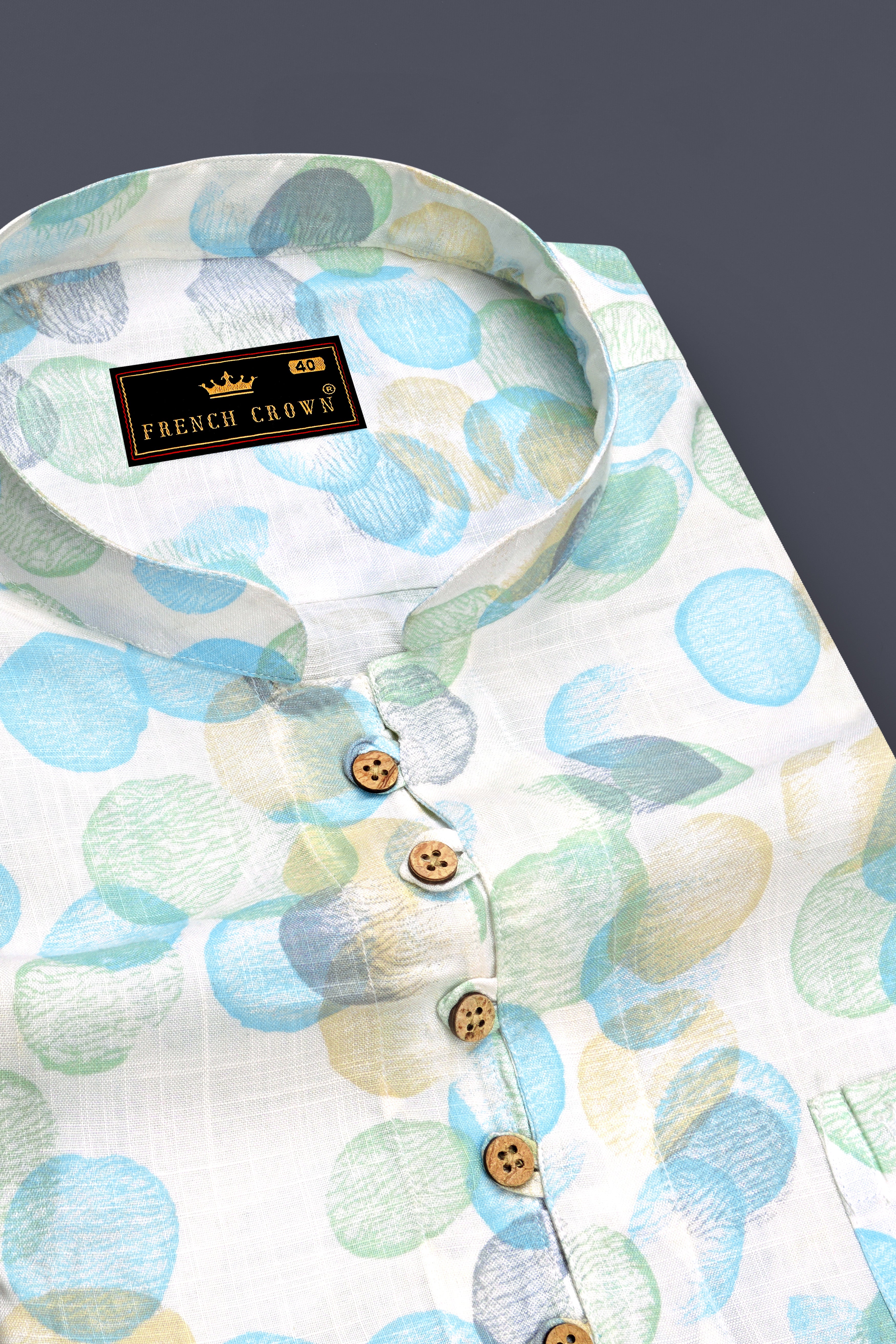 Aqua Island Blue and Surf Crest Green Polka Dots Premium Tencel Kurta Shirt