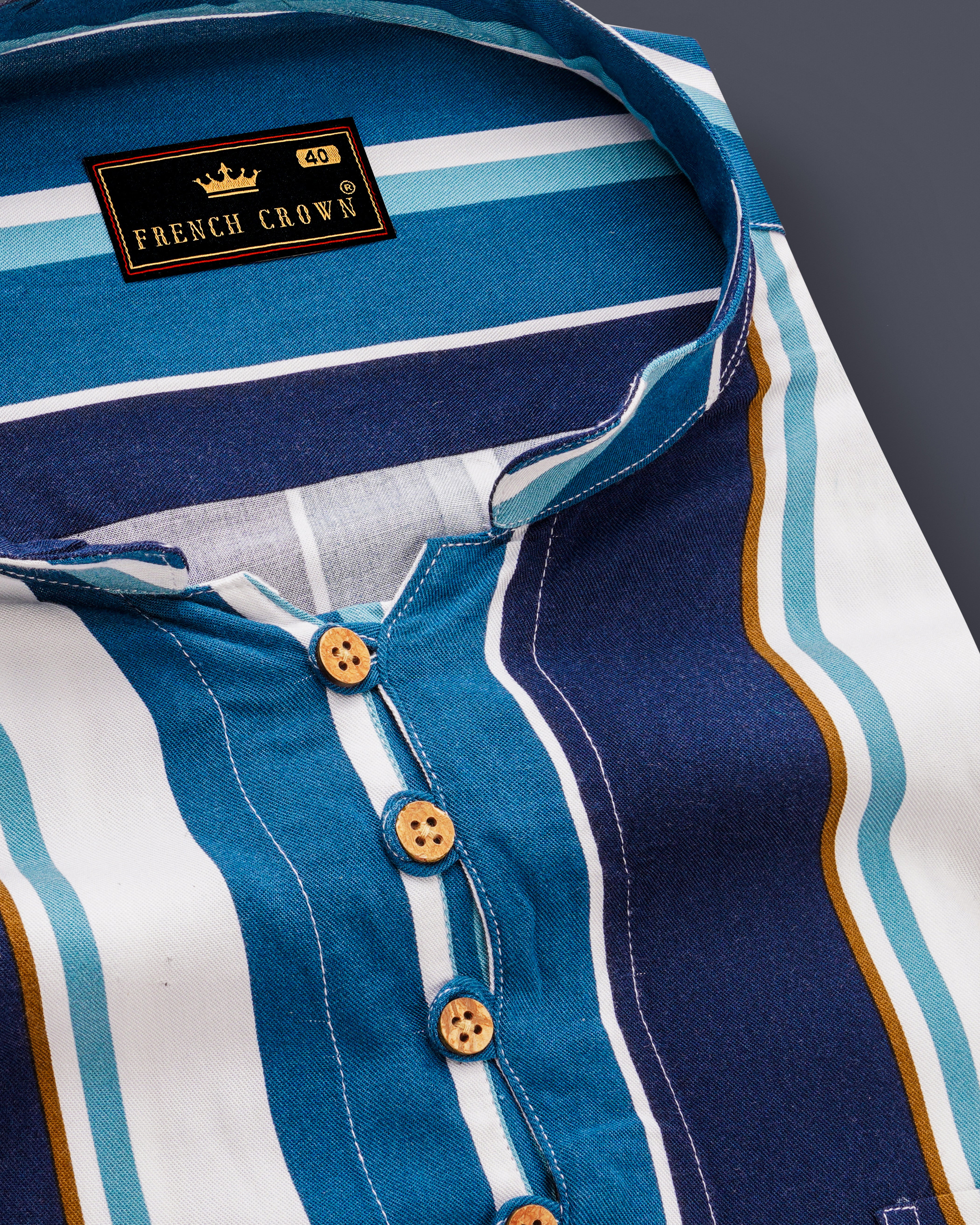 Bright White with Shakespeare Blue and Cyprus Blue Striped Premium Tencel Kurta Shirt