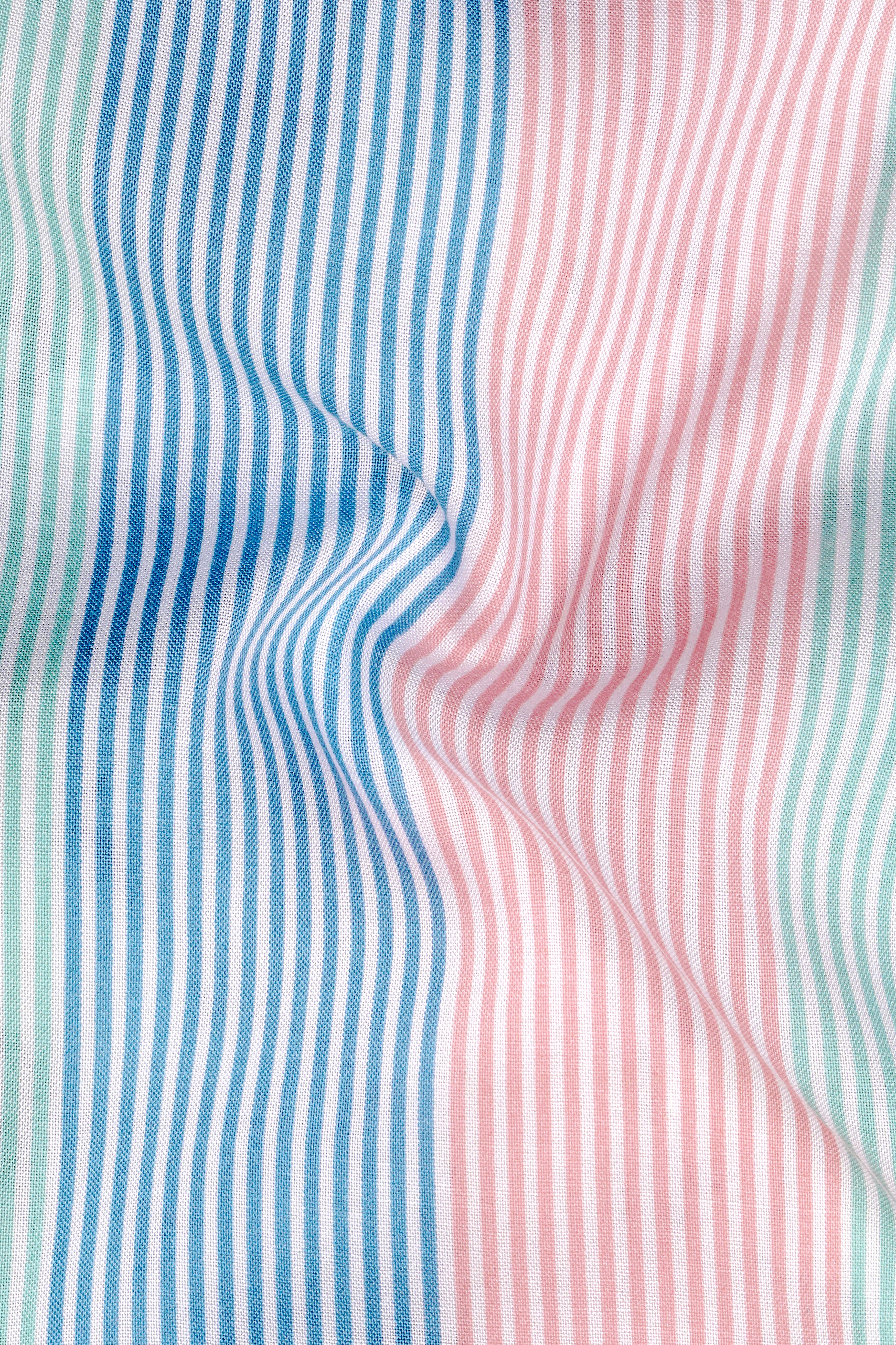 Blossom Pink with Glacier Blue and Riptide Green Pinstriped Premium Tencel Kurta Shirt