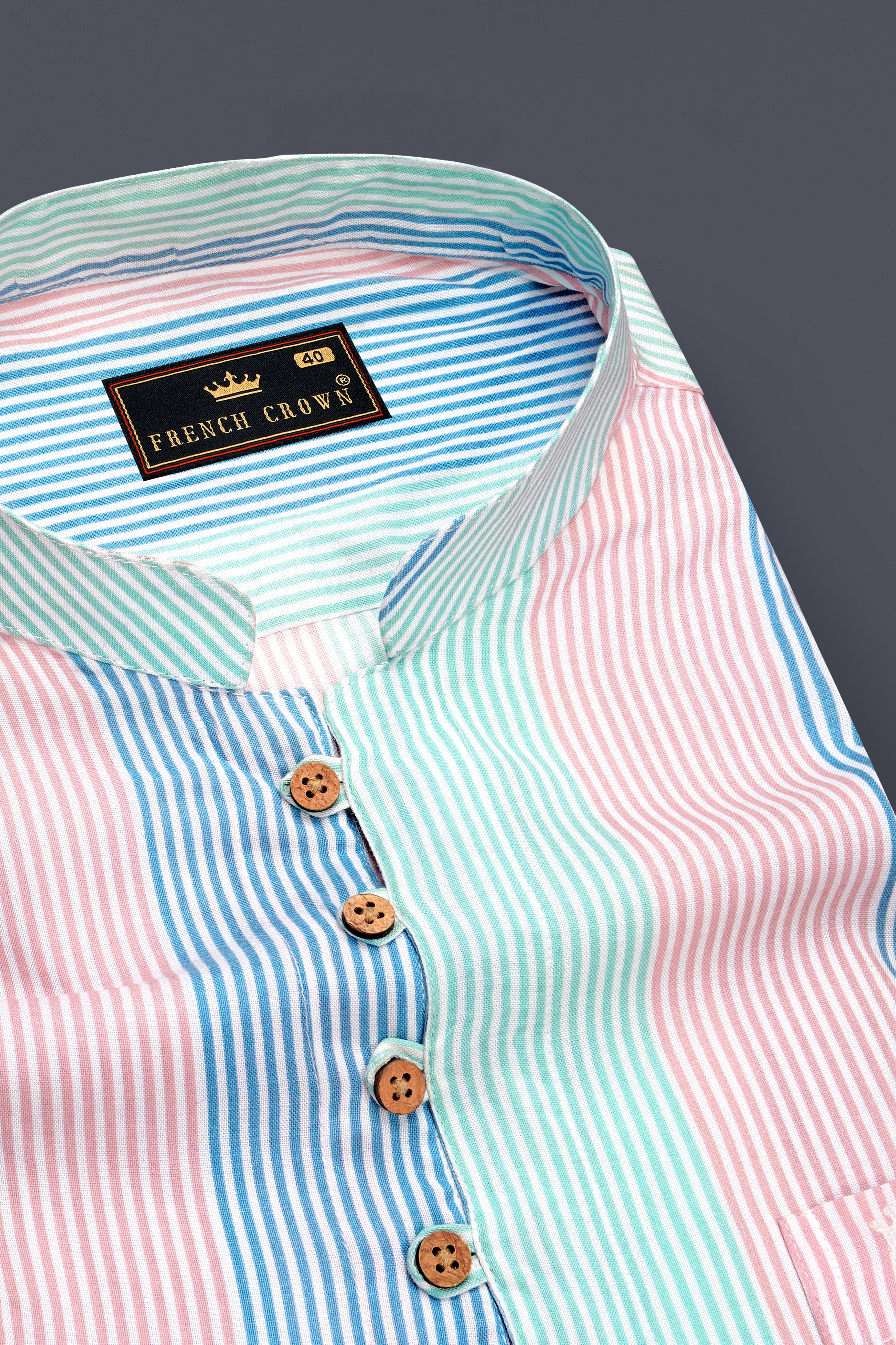 Blossom Pink with Glacier Blue and Riptide Green Pinstriped Premium Tencel Kurta Shirt