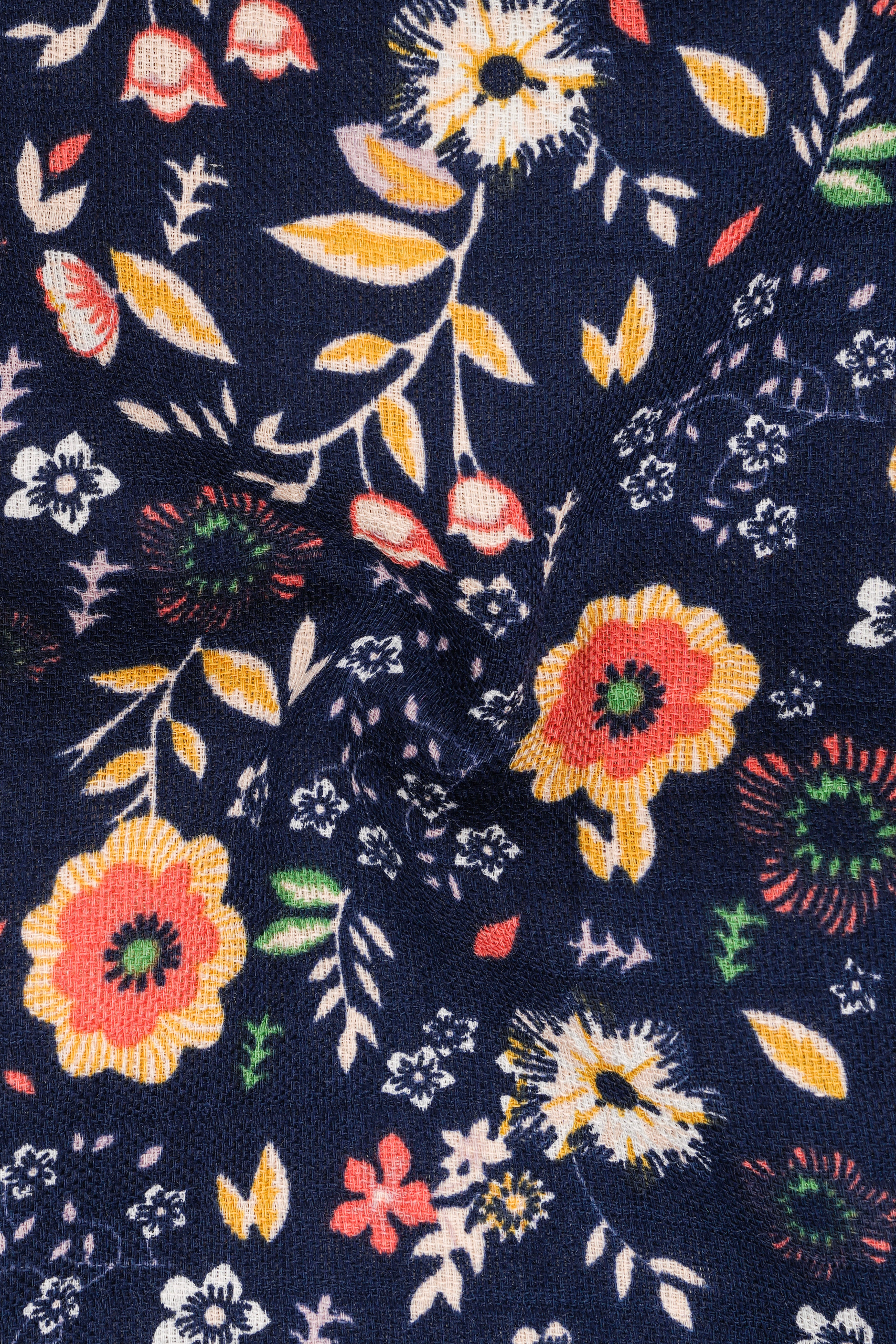 Tuna Blue With Multicolored Ditzy Floral Printed Dobby Textured Premium Giza Cotton Kurta Shirt