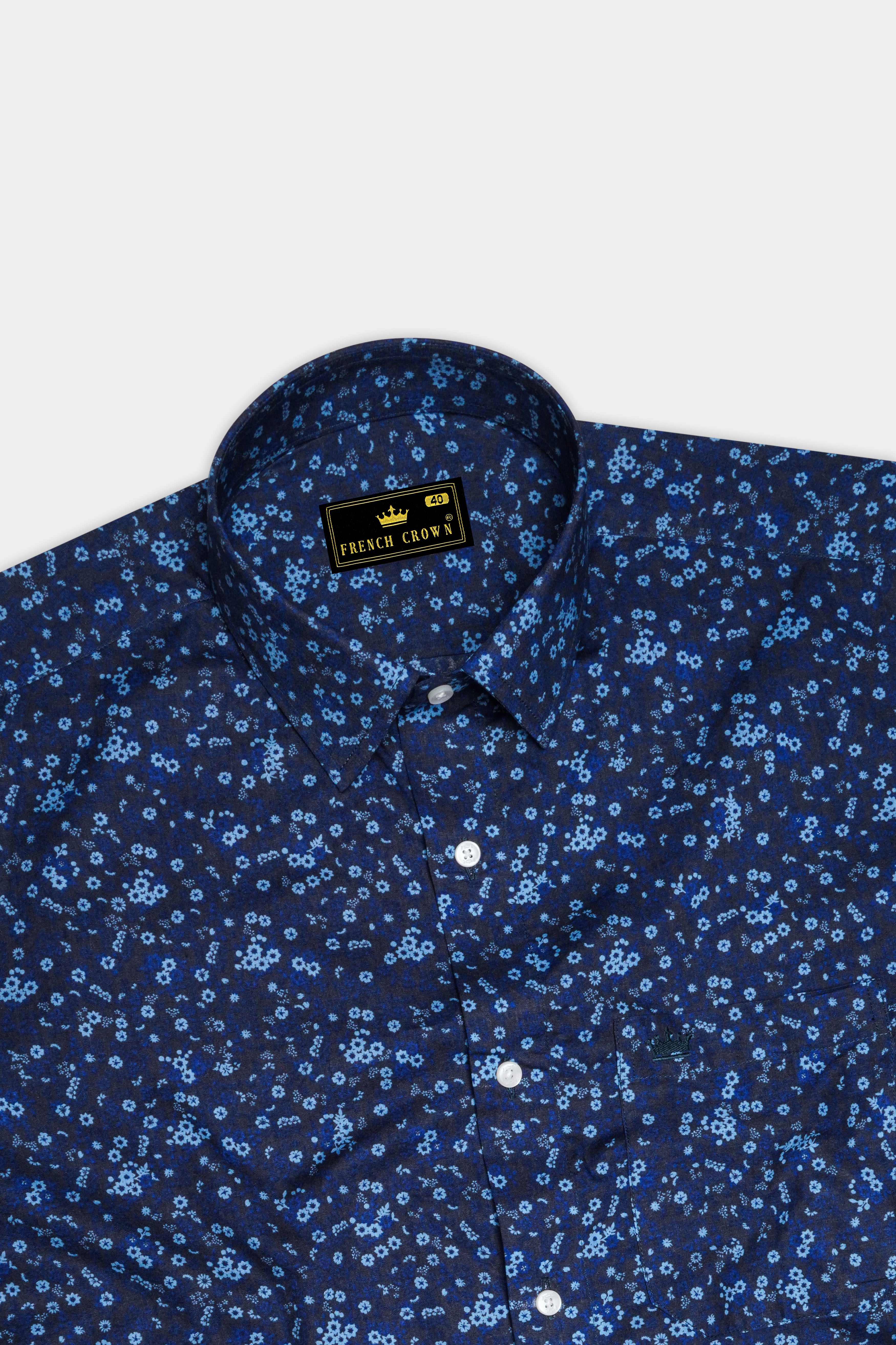 Blue Ditzy Floral Printed Premium Cotton Shirt