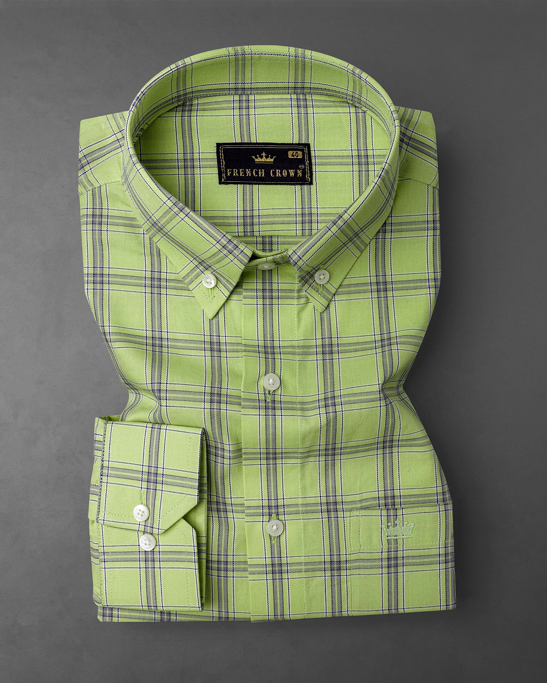 Pine Glade Green With Gray Twill Windowpane Premium Cotton Shirt