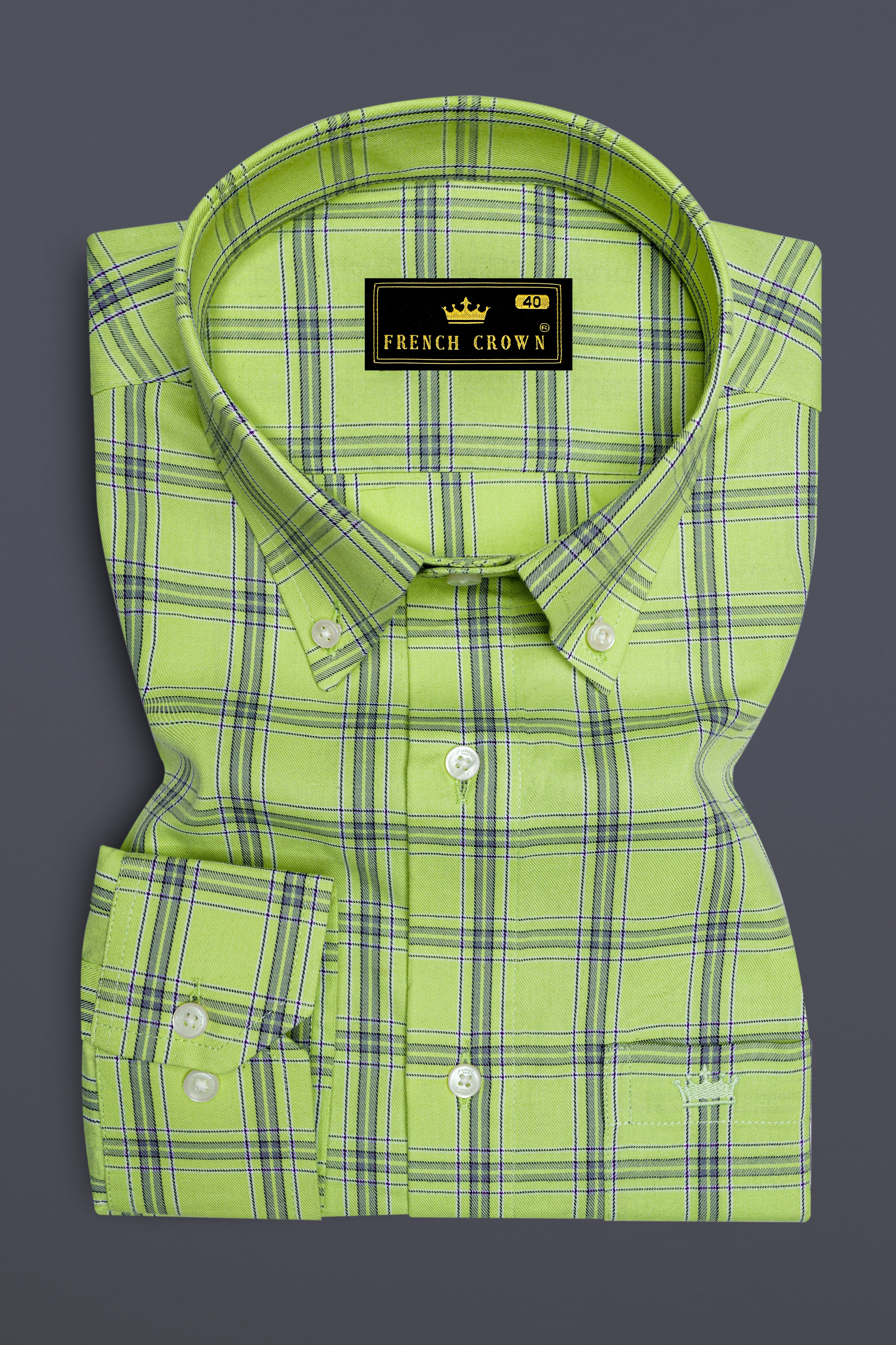 Pine Glade Green With Gray Twill Windowpane Premium Cotton Shirt