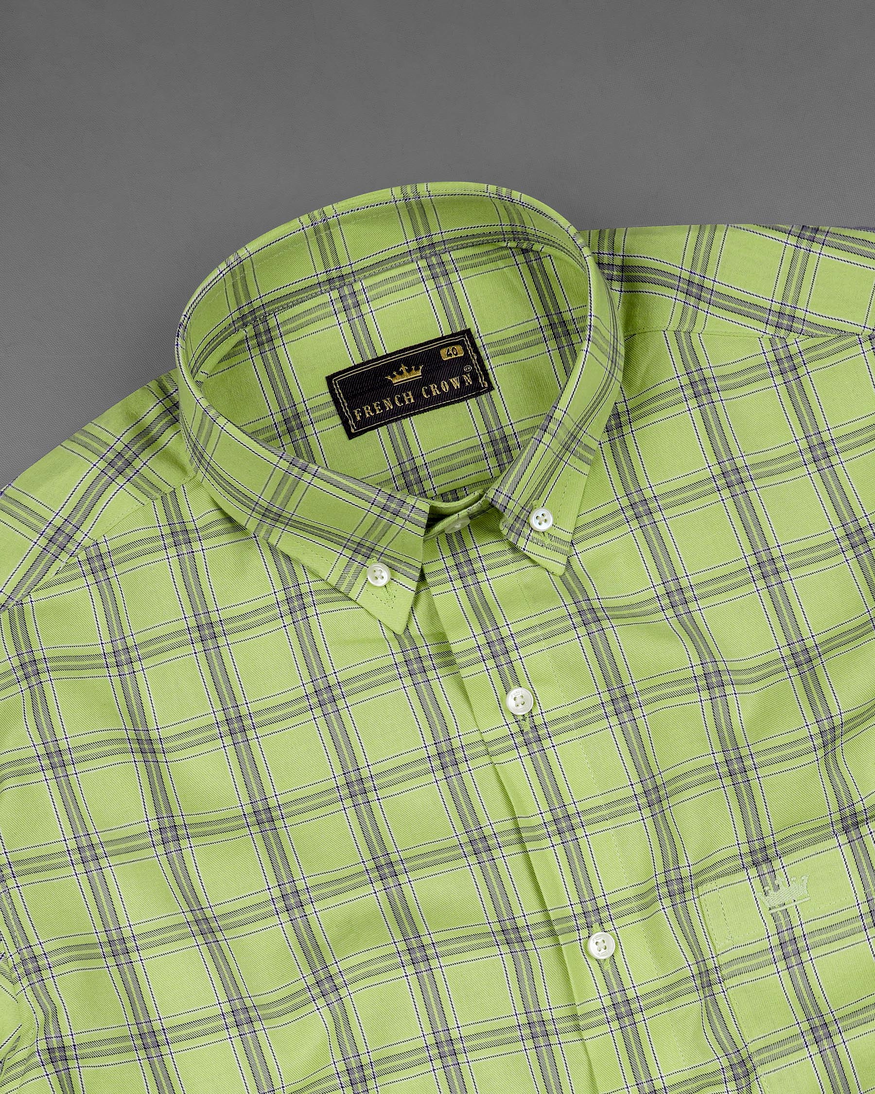 Pine Glade Green With Gray Twill Windowpane Premium Cotton Shirt