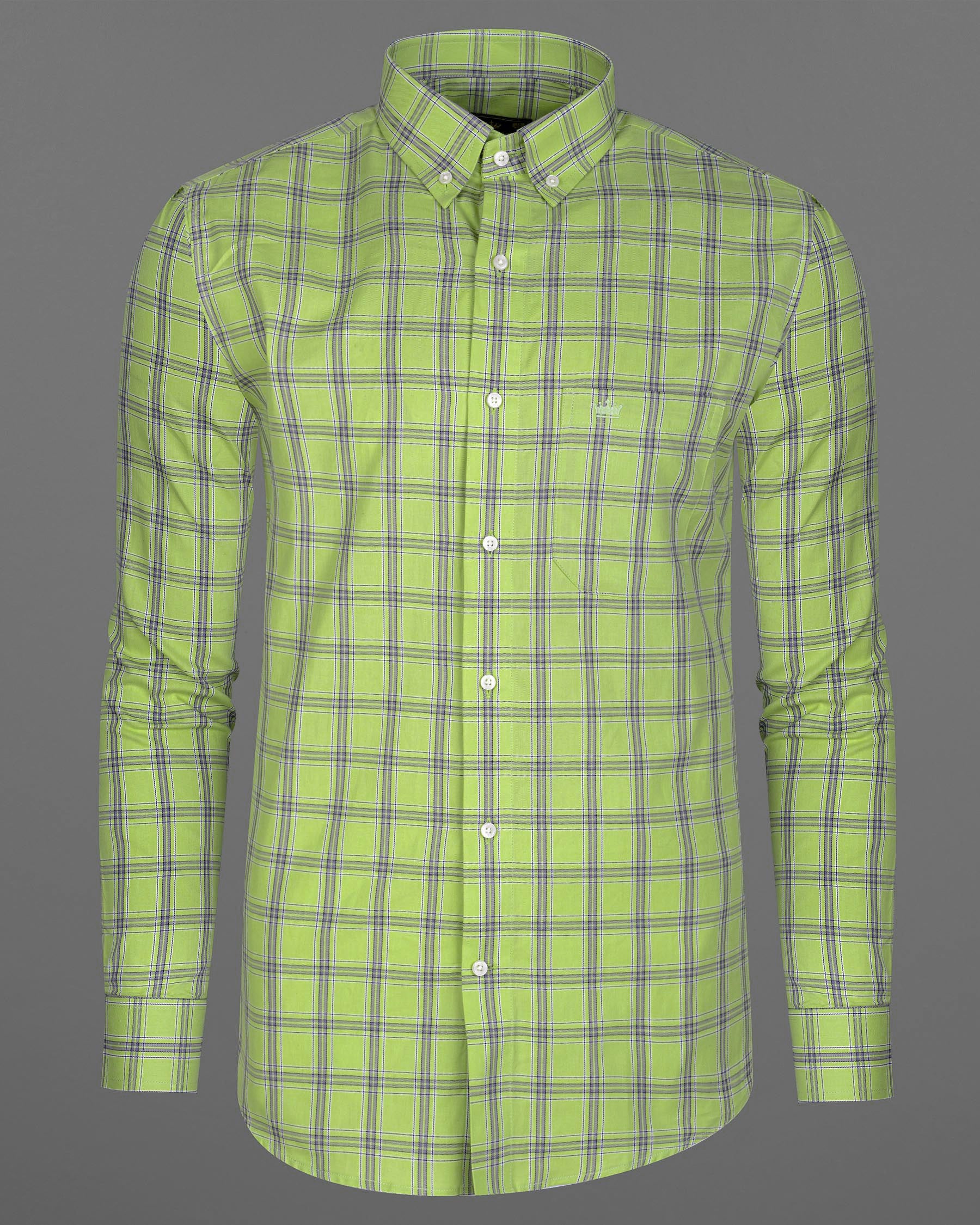 Pine Glade Green With Gray Twill Windowpane Premium Cotton Shirt