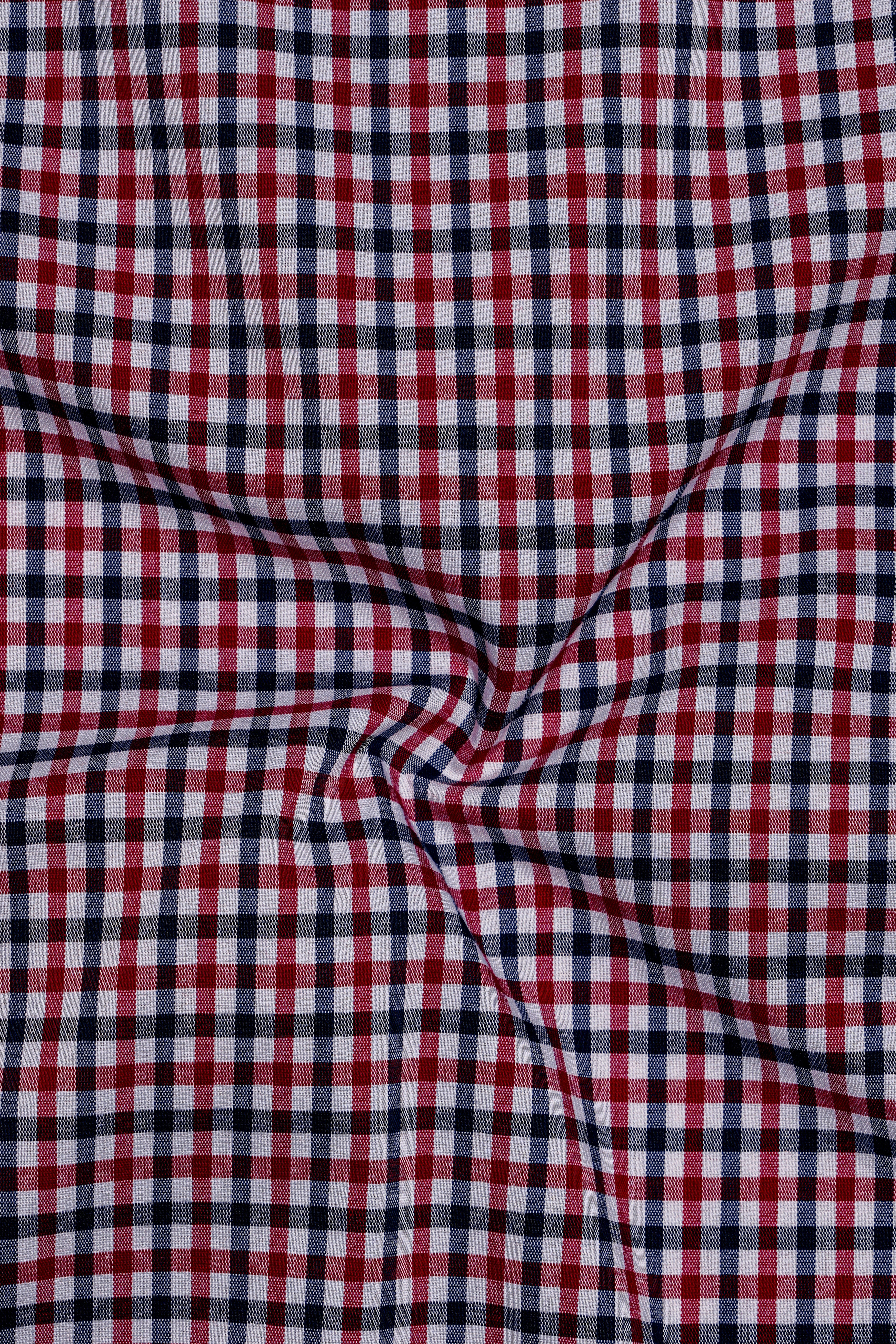 Deep Carmine Red and Tuna Navy Blue Plaid Royal Oxford Kurta Shirt