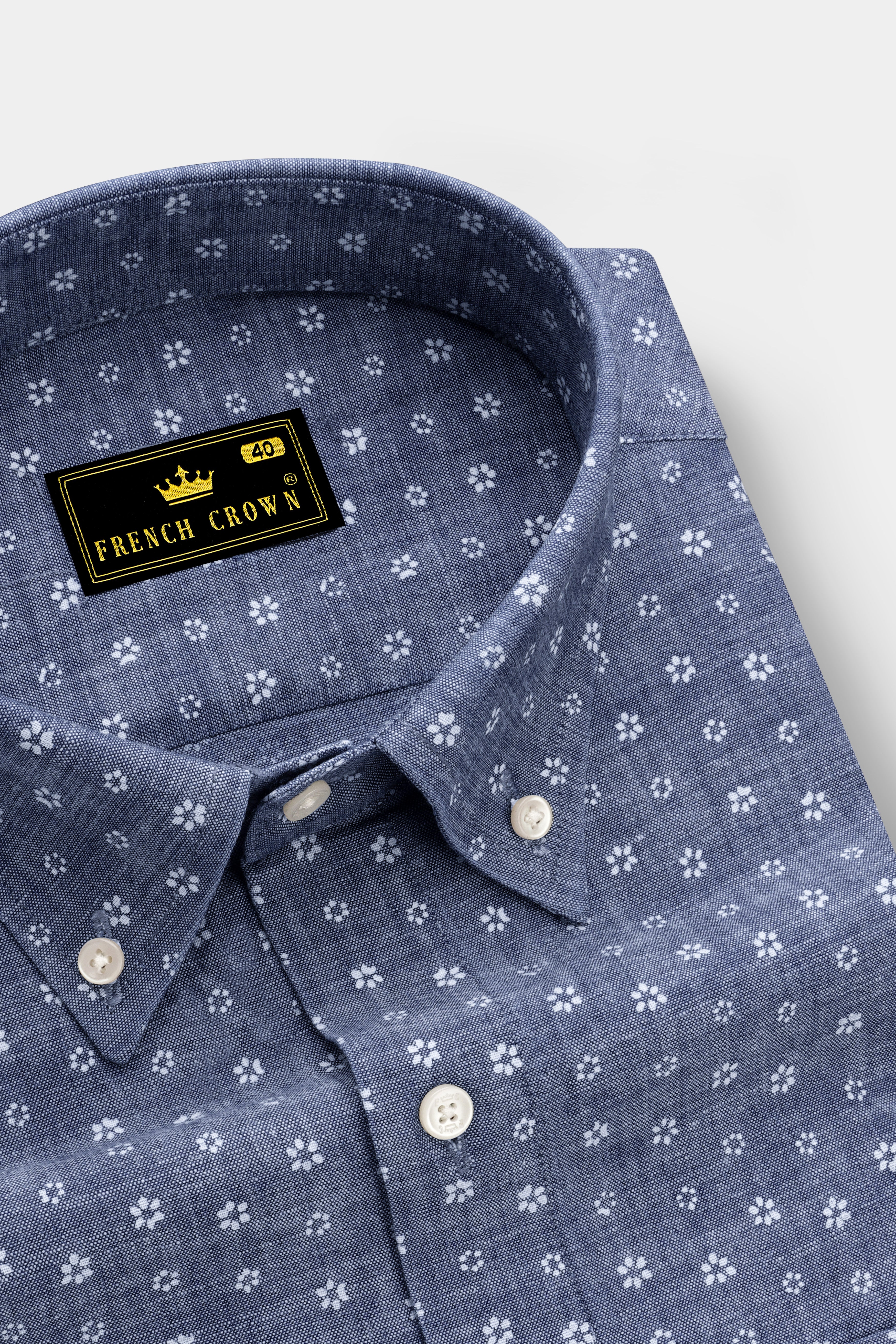East Bay Gray Ditzy Floral Printed Chambray Premium Cotton Shirt