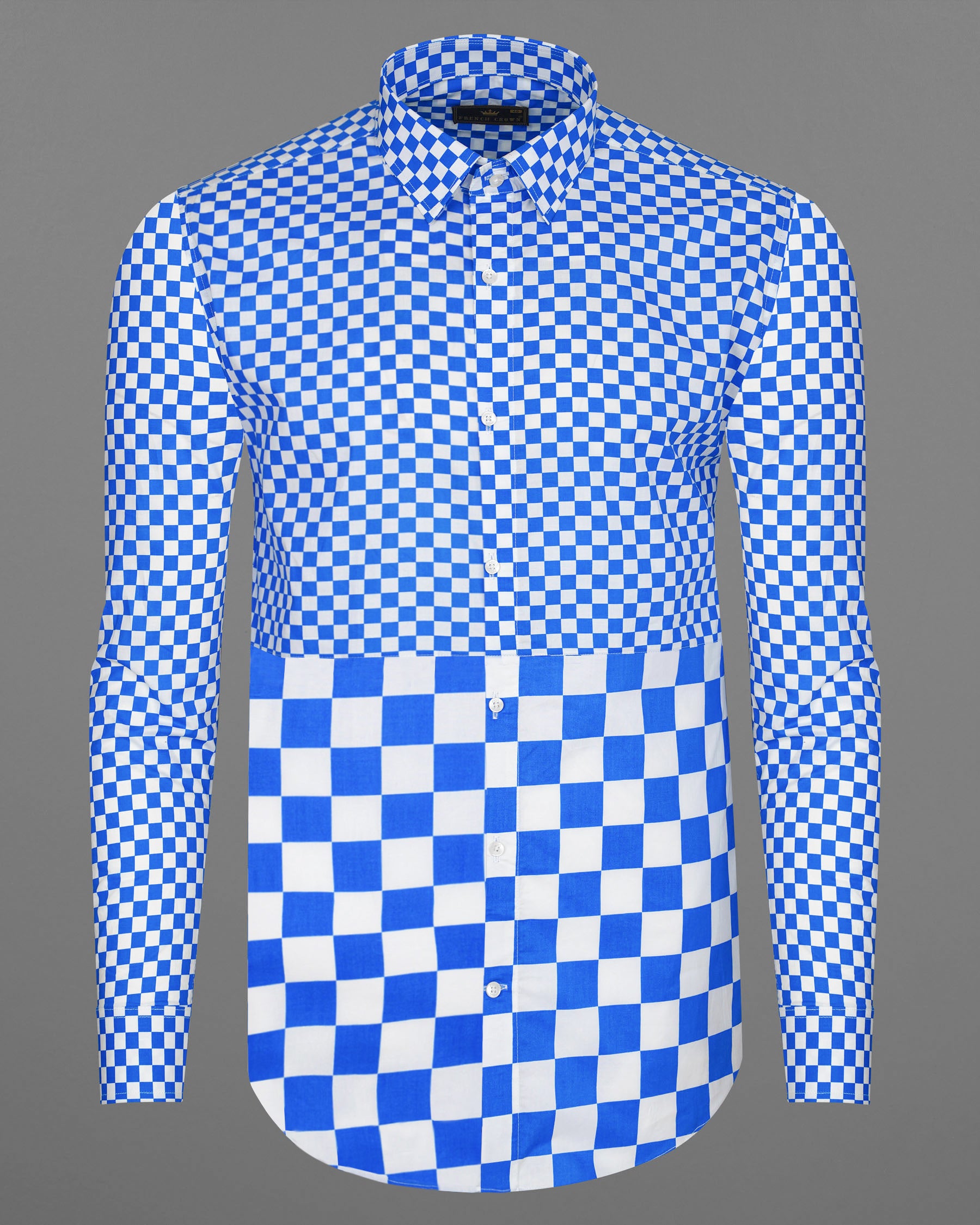 Cobalt Blue and White Half Checked Premium Cotton Designer Shirt