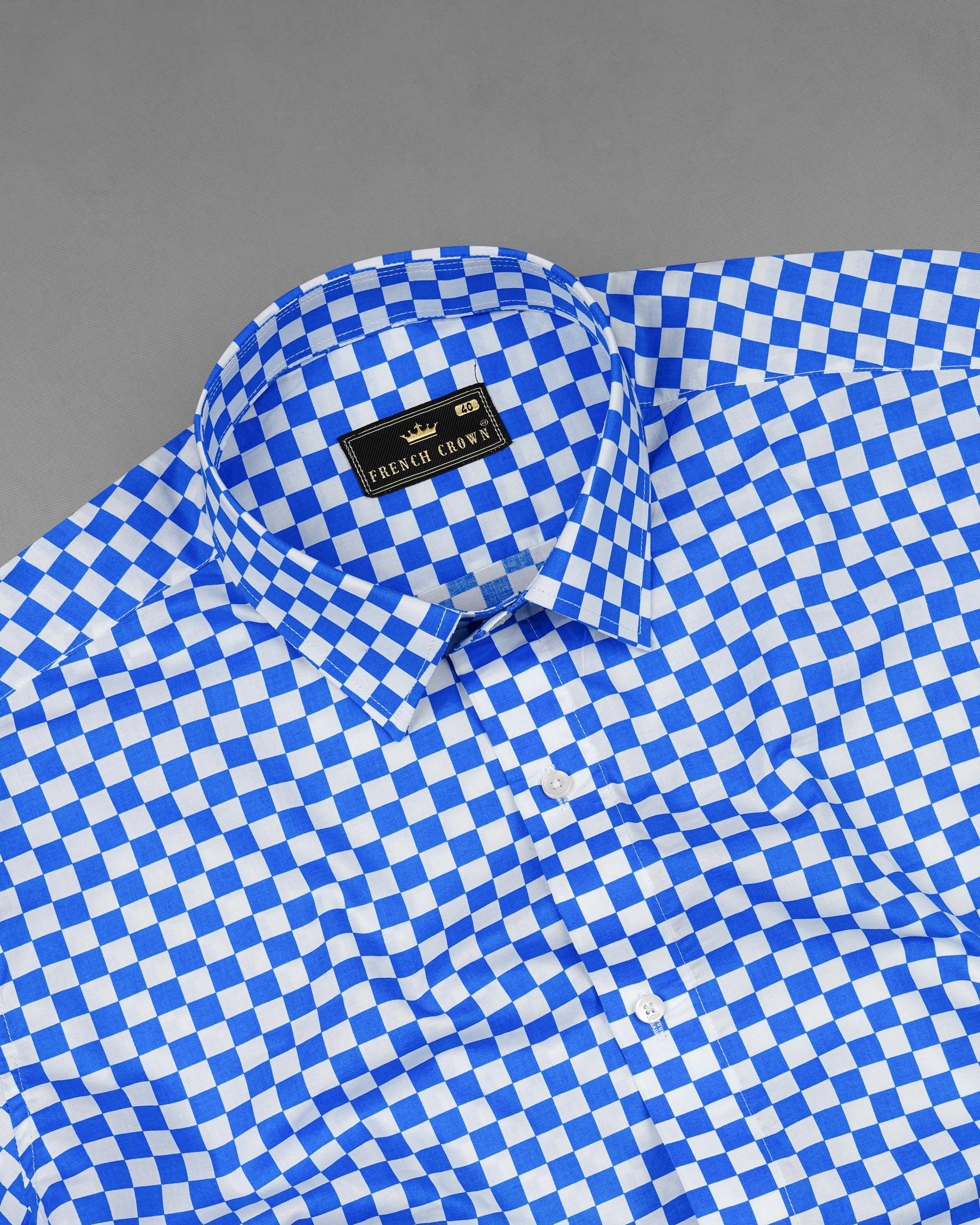 Cobalt Blue and White Half Checked Premium Cotton Designer Shirt