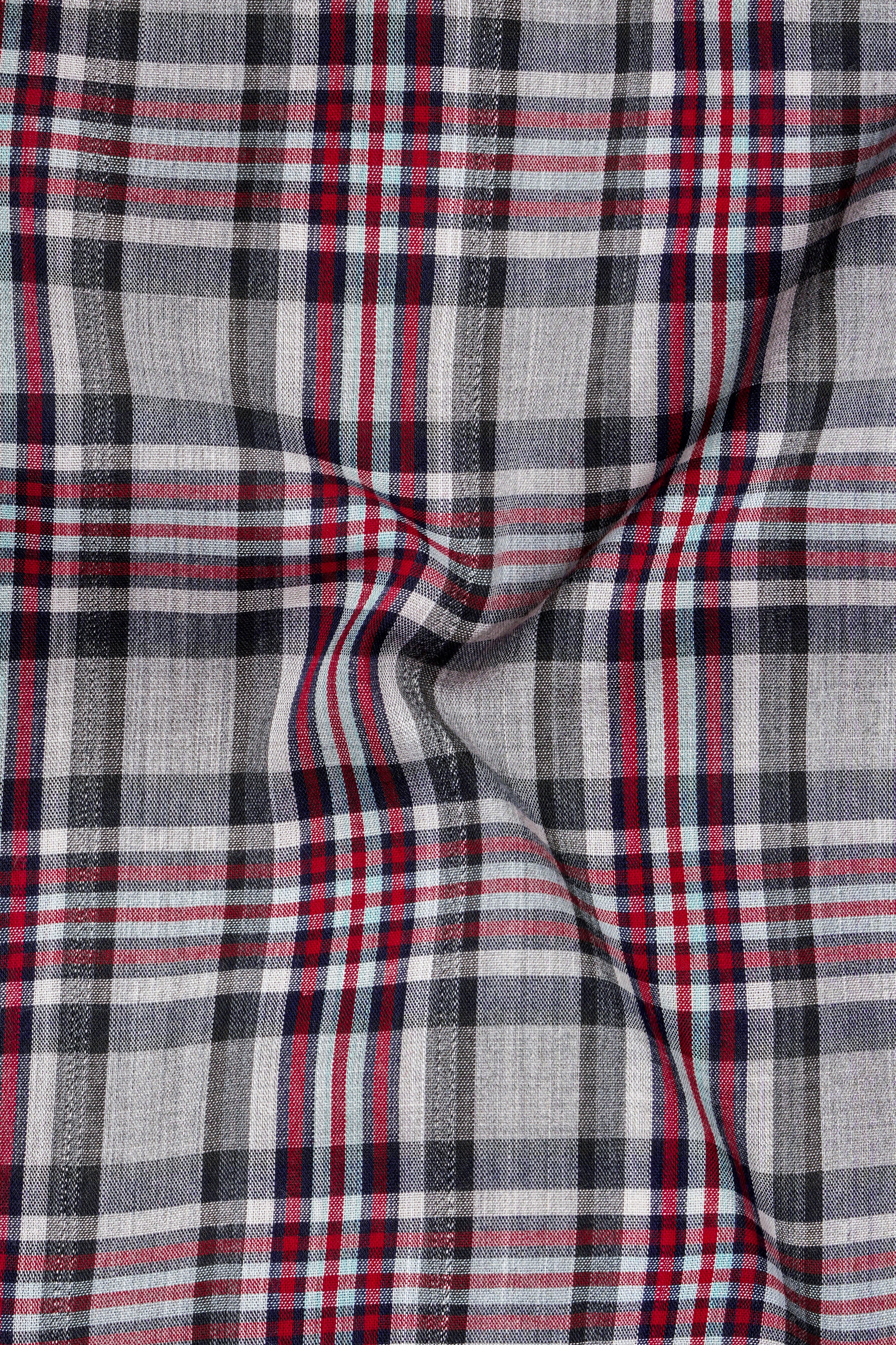 Pale Slate Gray with Tabasco Red Plaid Chambray Premium Cotton Shirt