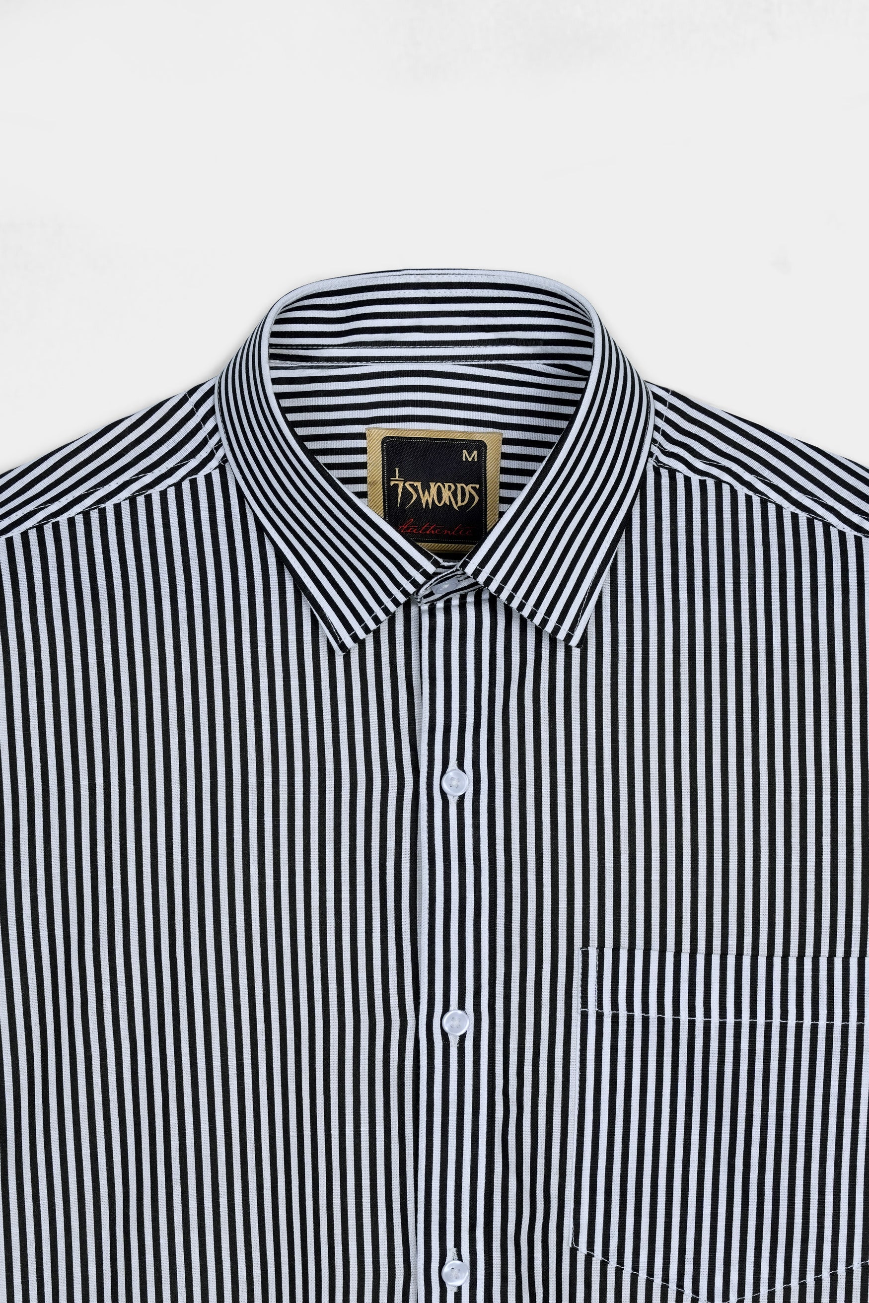 7swords-Bright White and Black Striped Premium Cotton Shirt