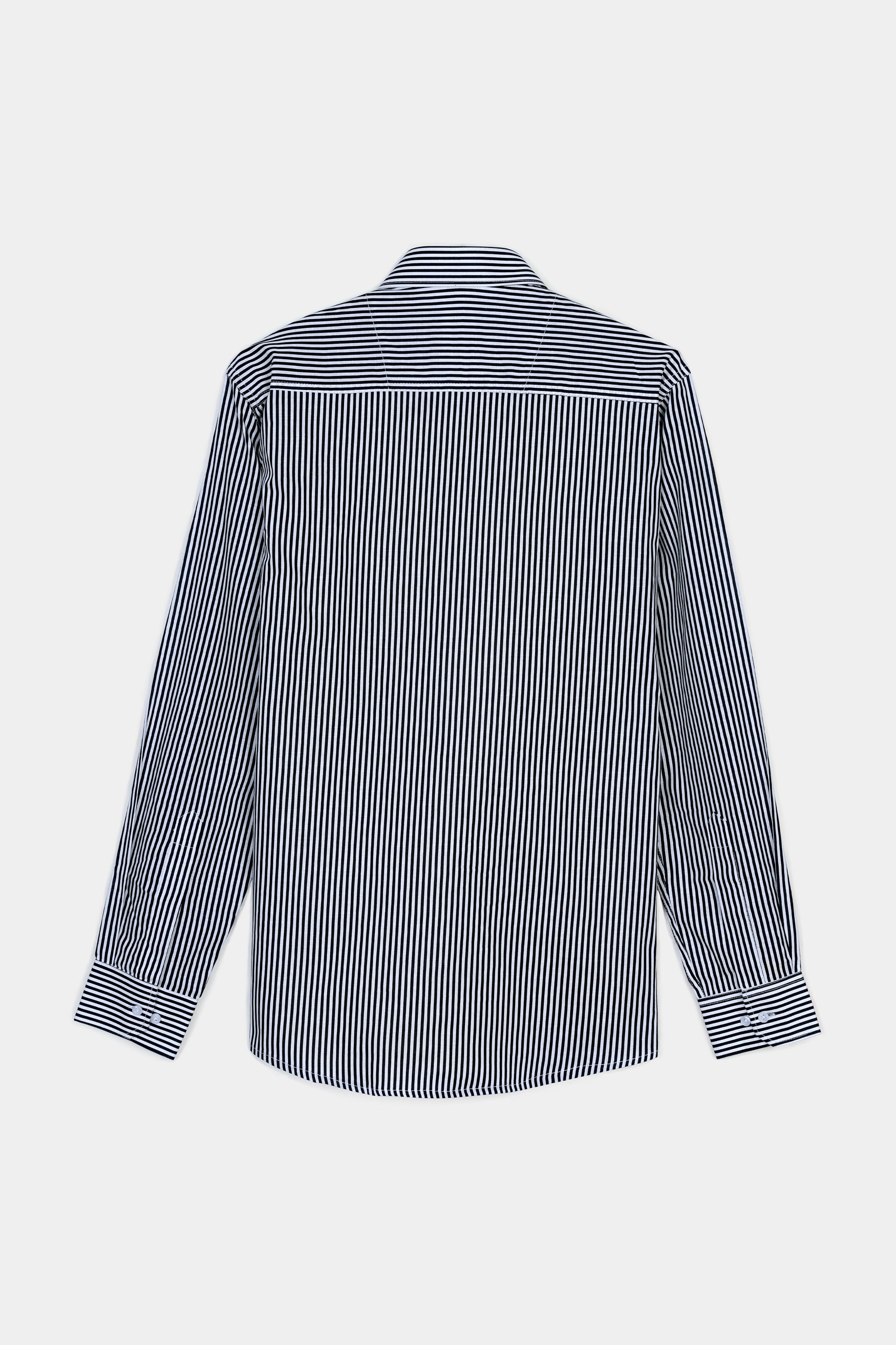 7swords-Bright White and Black Striped Premium Cotton Shirt