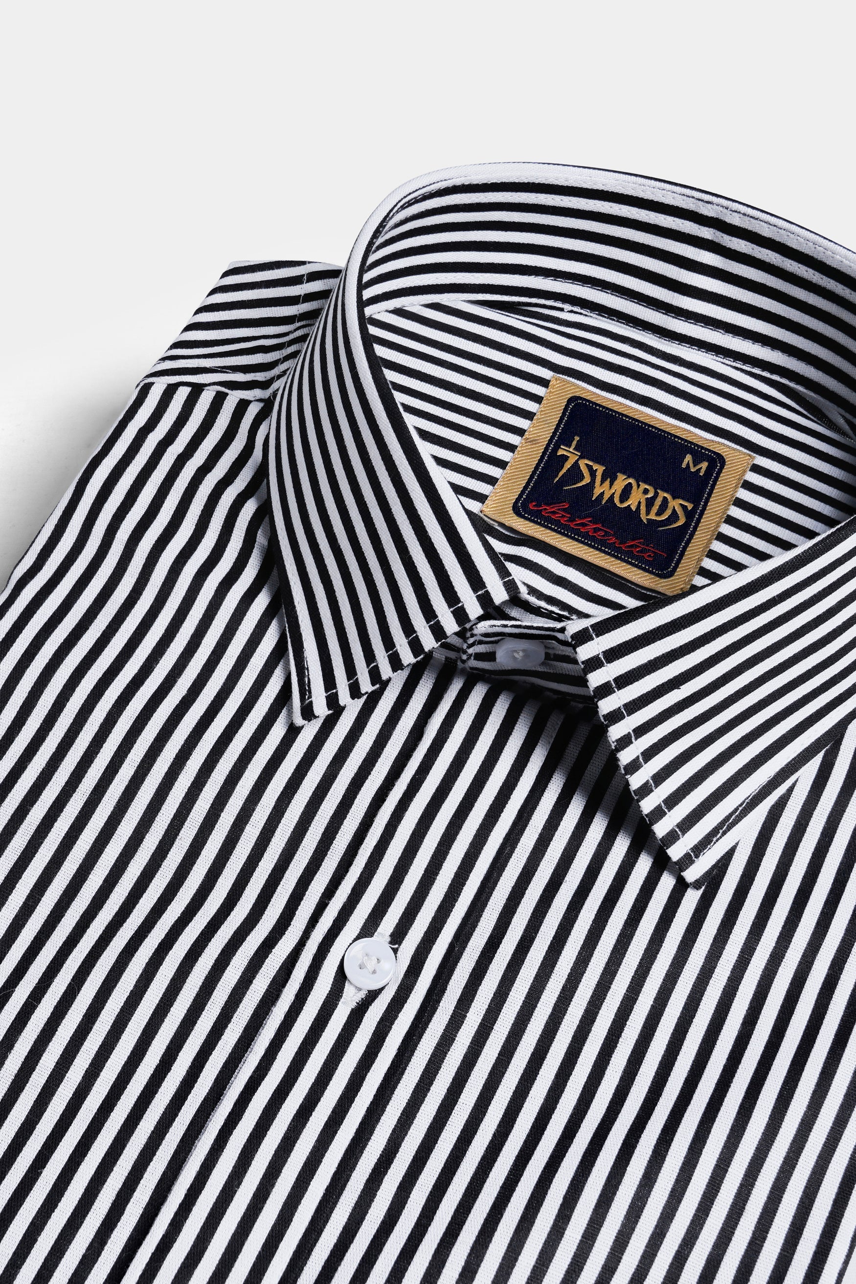 7swords-Bright White and Black Striped Premium Cotton Shirt