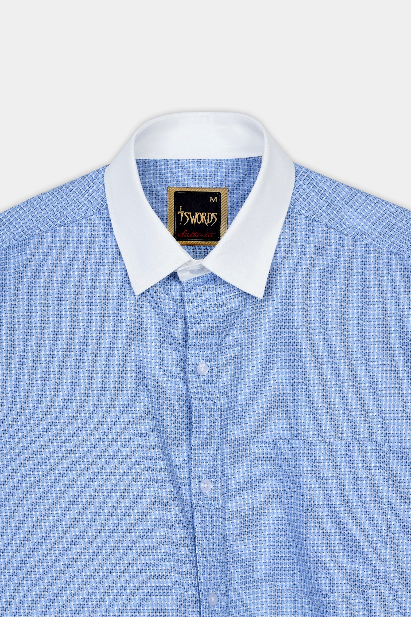 7swords-Koi Blue Checkered with White Cuffs and Collar Premium Cotton Shirt