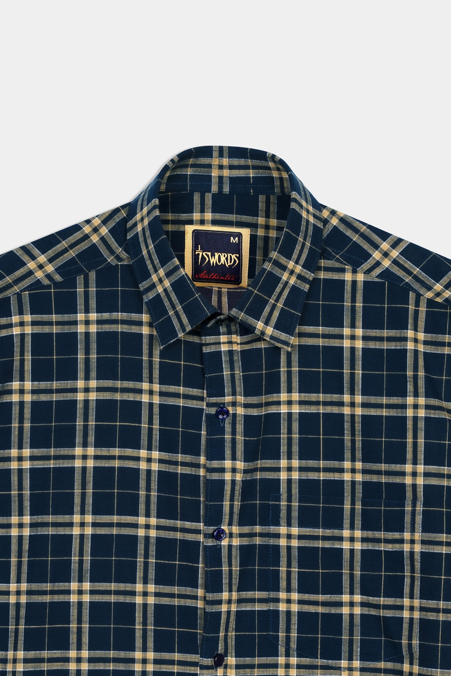 7swords-Firefly Blue and Fawn Brown Plaid Premium Cotton Shirt