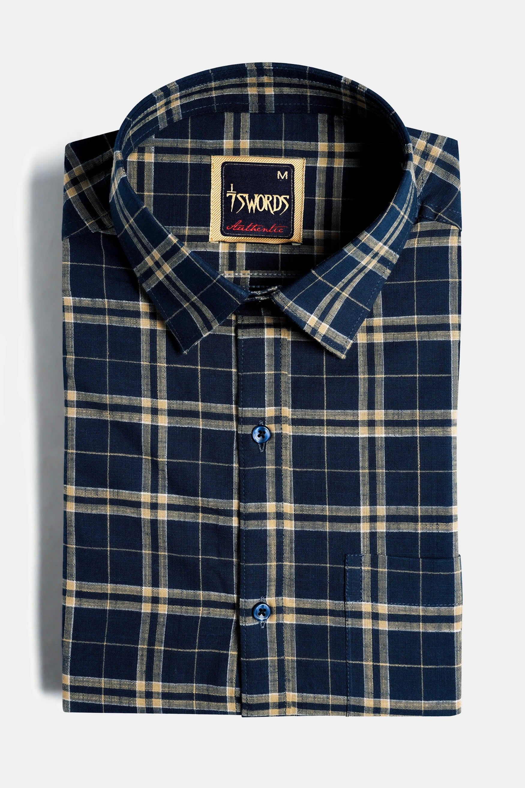 7swords-Firefly Blue and Fawn Brown Plaid Premium Cotton Shirt